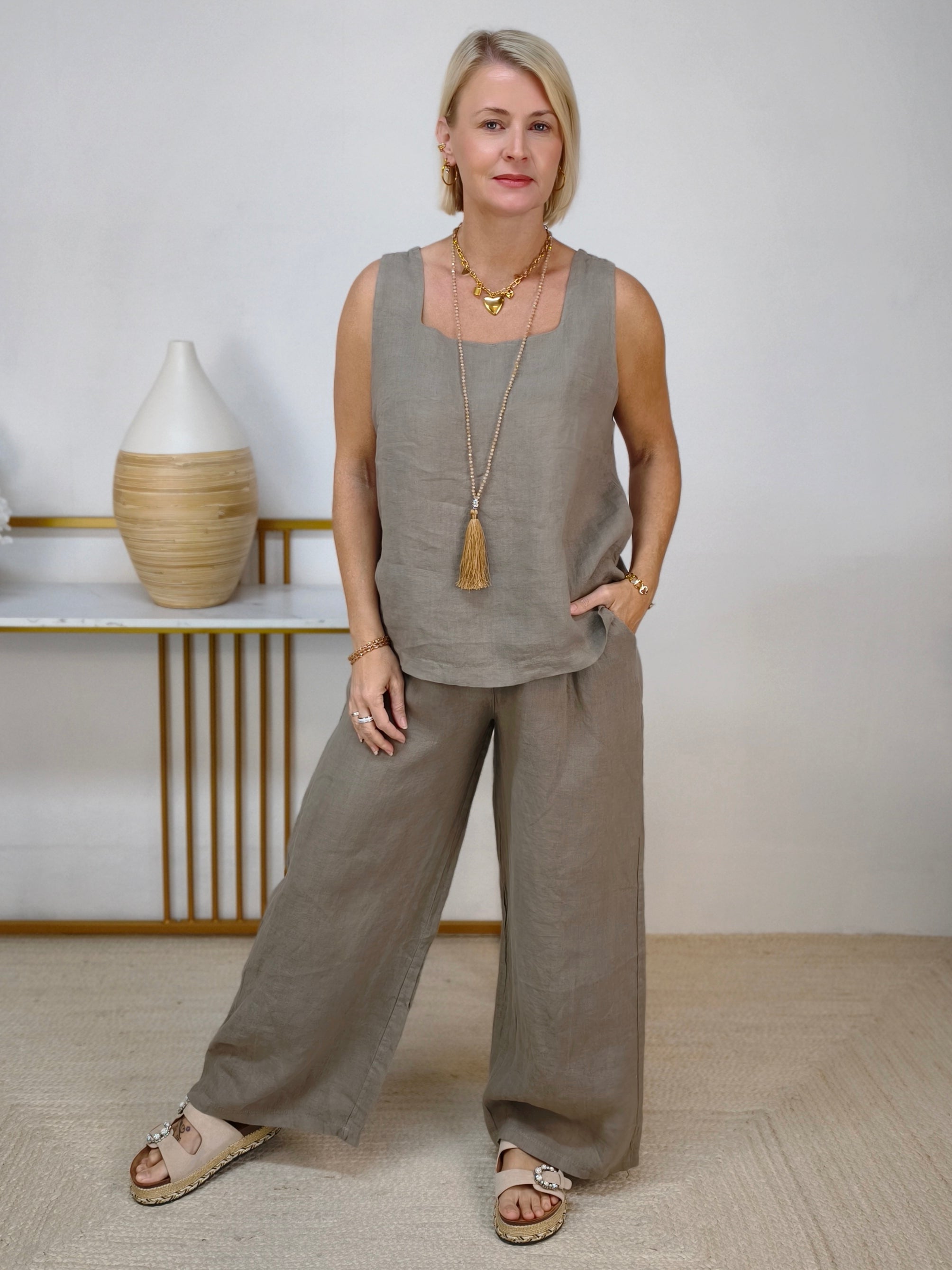 Zweiteiler Set "Como" taupe - Marlenehose & Top (2 Größen)