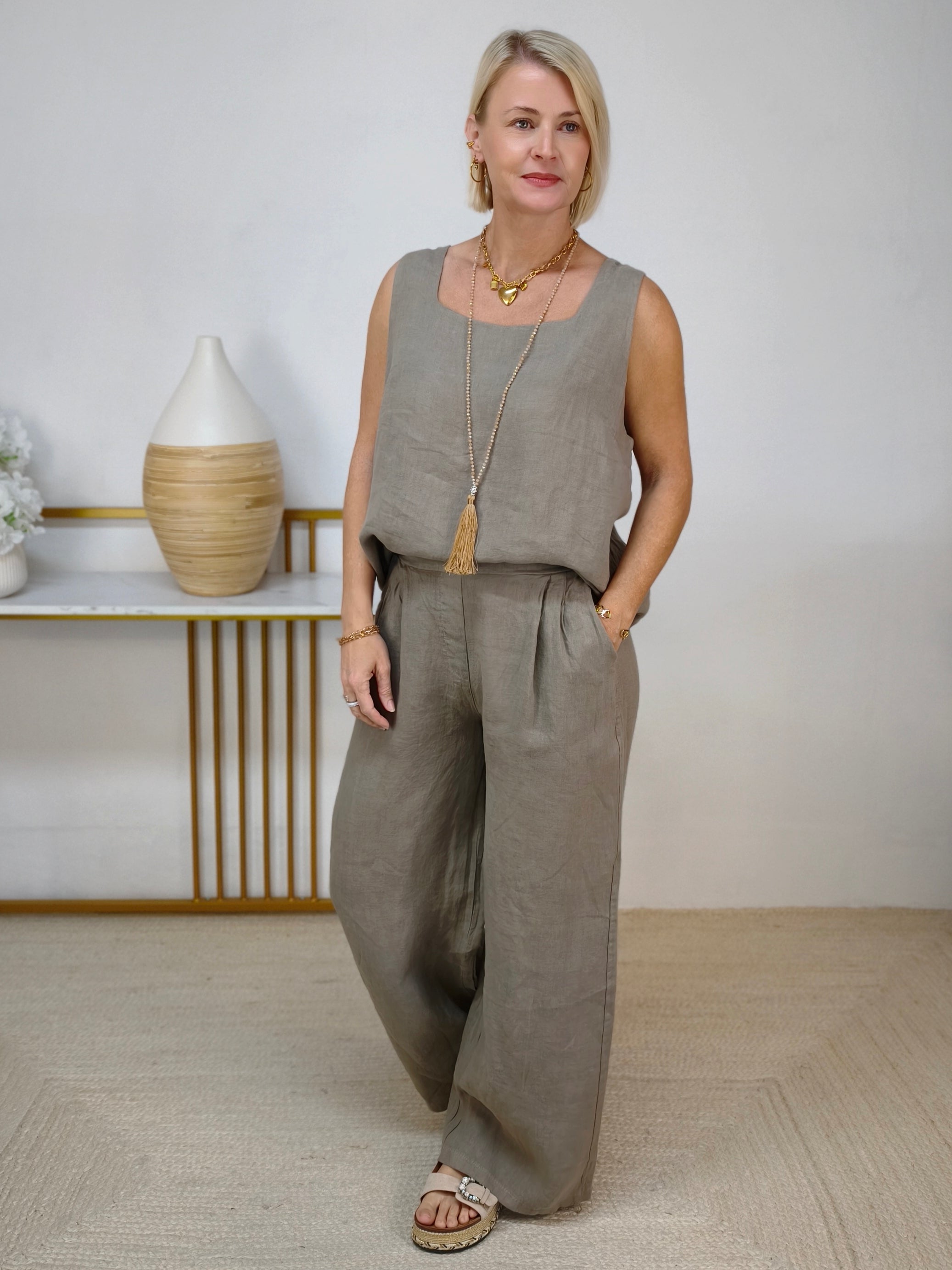 Zweiteiler Set "Como" taupe - Marlenehose & Top (2 Größen)