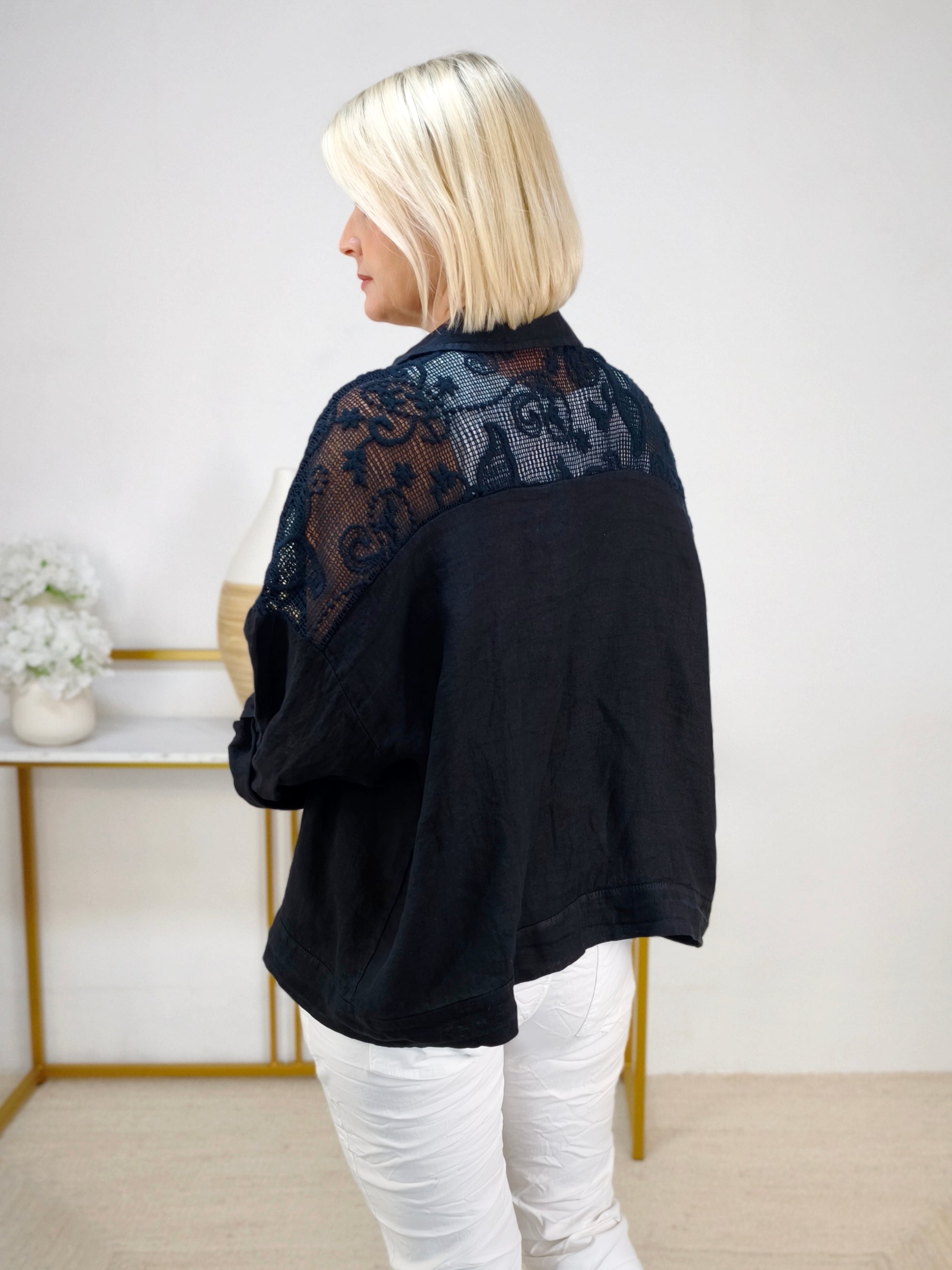 Leinen Blusen - Jacke "Hanna" schwarz (42-44/46)