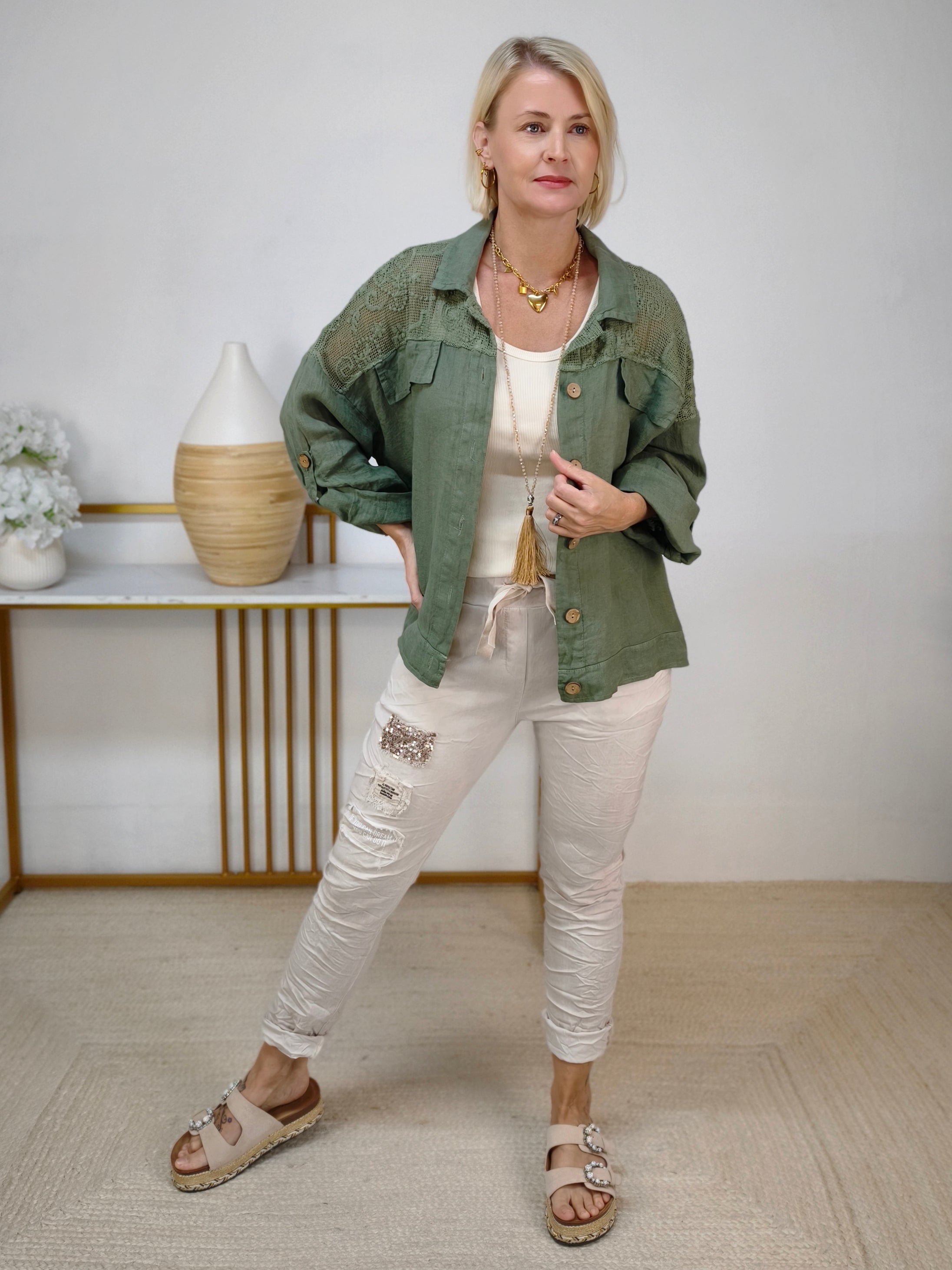 Leinen Blusen - Jacke "Hanna" khaki (42-44/46)