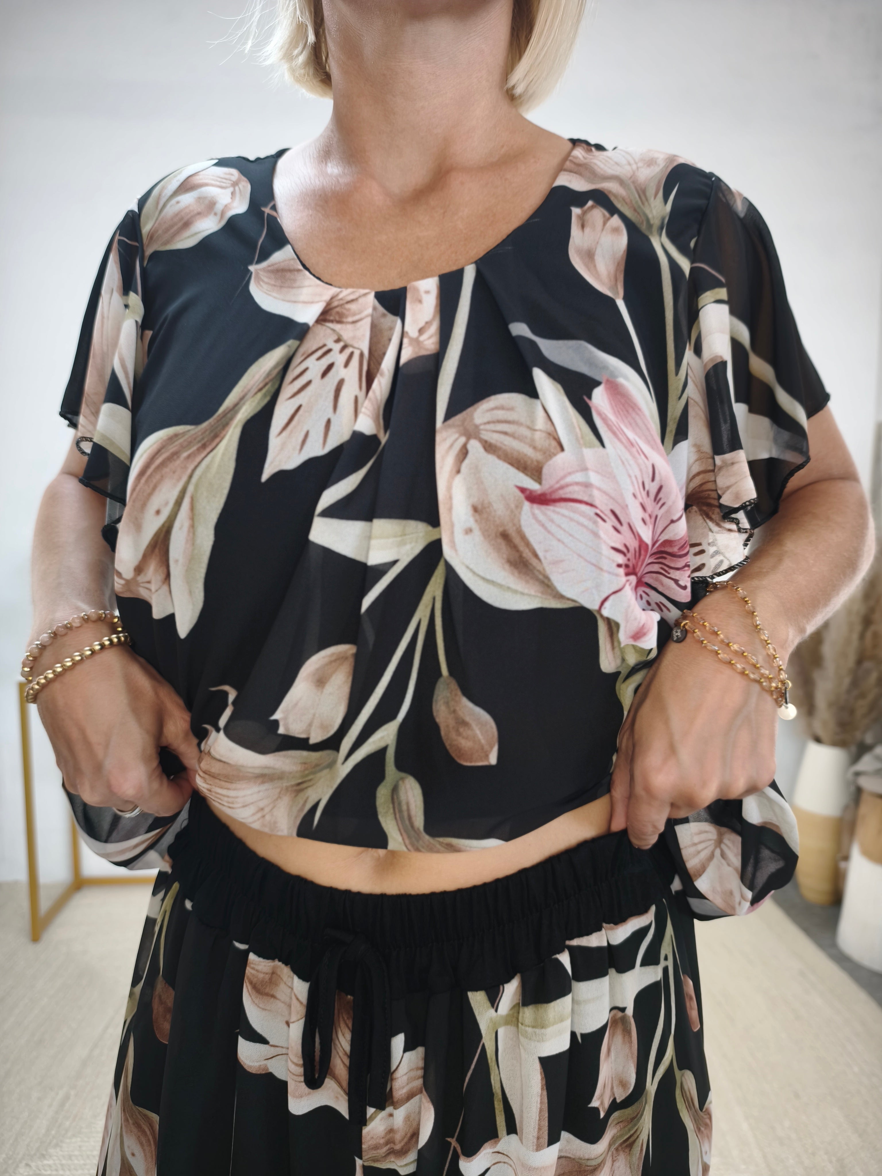 Zweiteiler Set "Betty" schwarz - Marlenehose & Bluse (36-42)