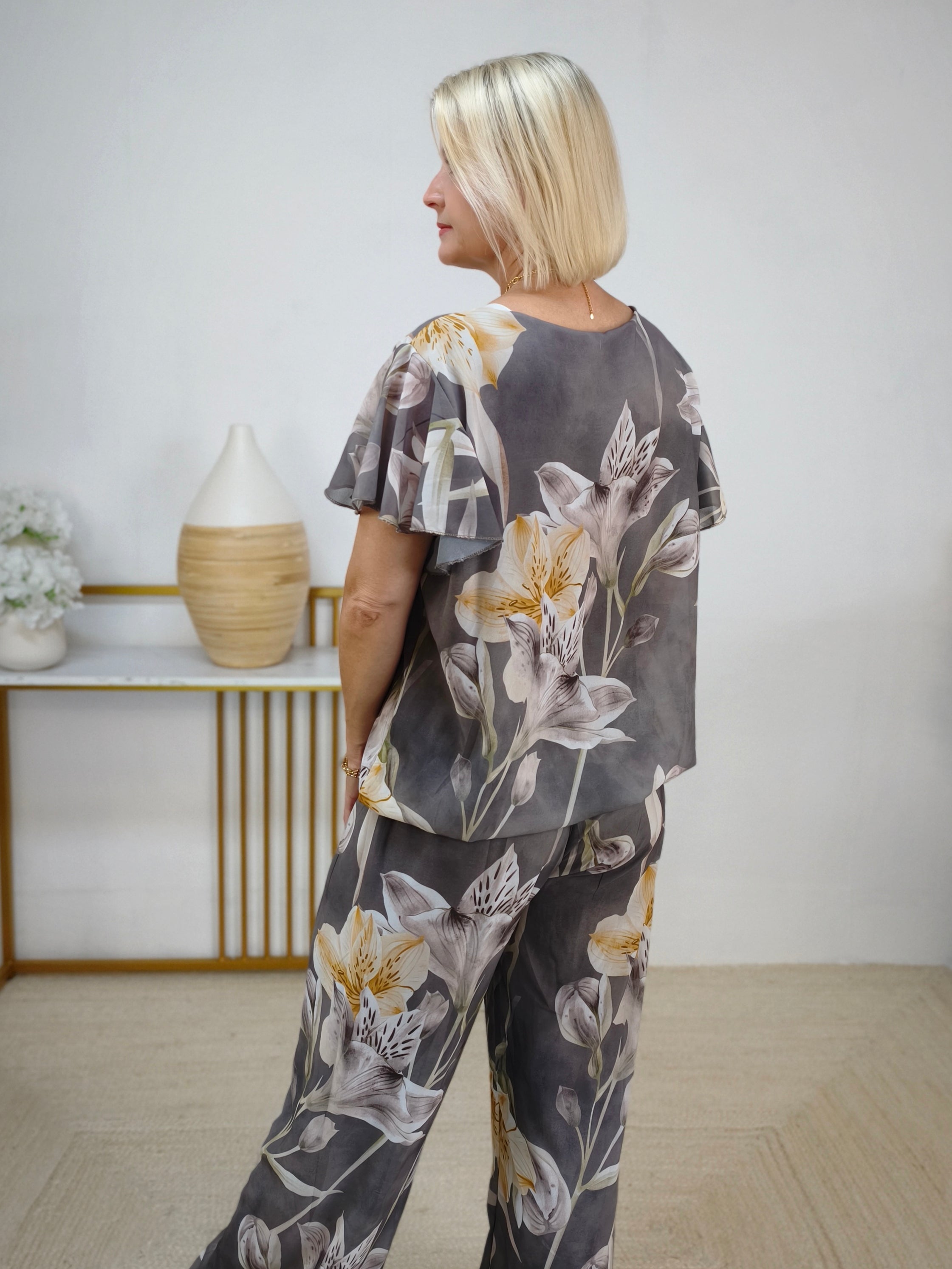 Zweiteiler Set "Betty" grau - Marlenehose & Bluse (36-42)