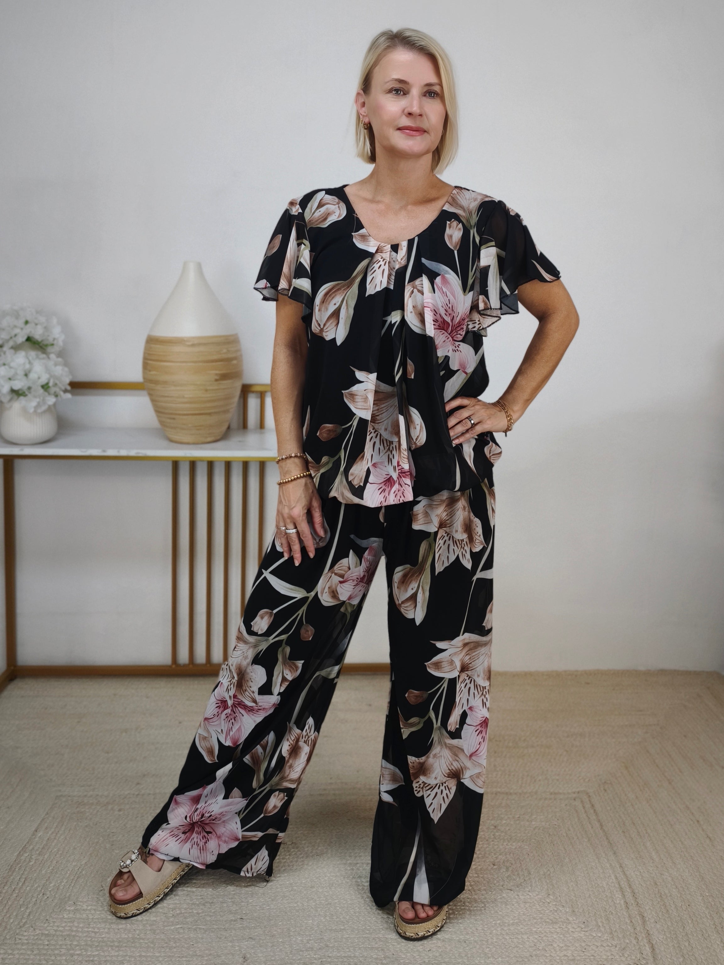 Zweiteiler Set "Betty" schwarz - Marlenehose & Bluse (36-42)