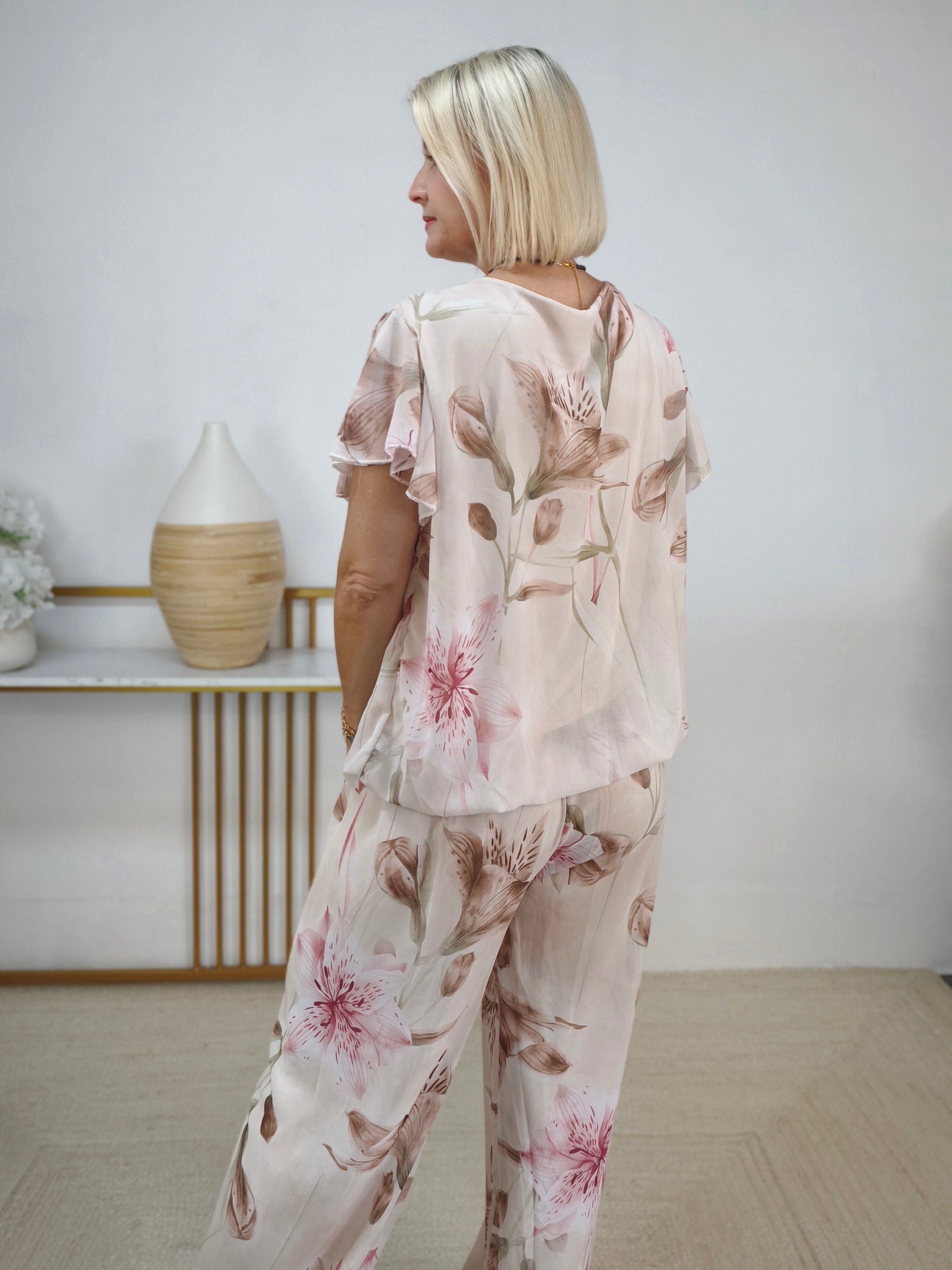 Zweiteiler Set "Betty" beige - Marlenehose & Bluse (36-42)