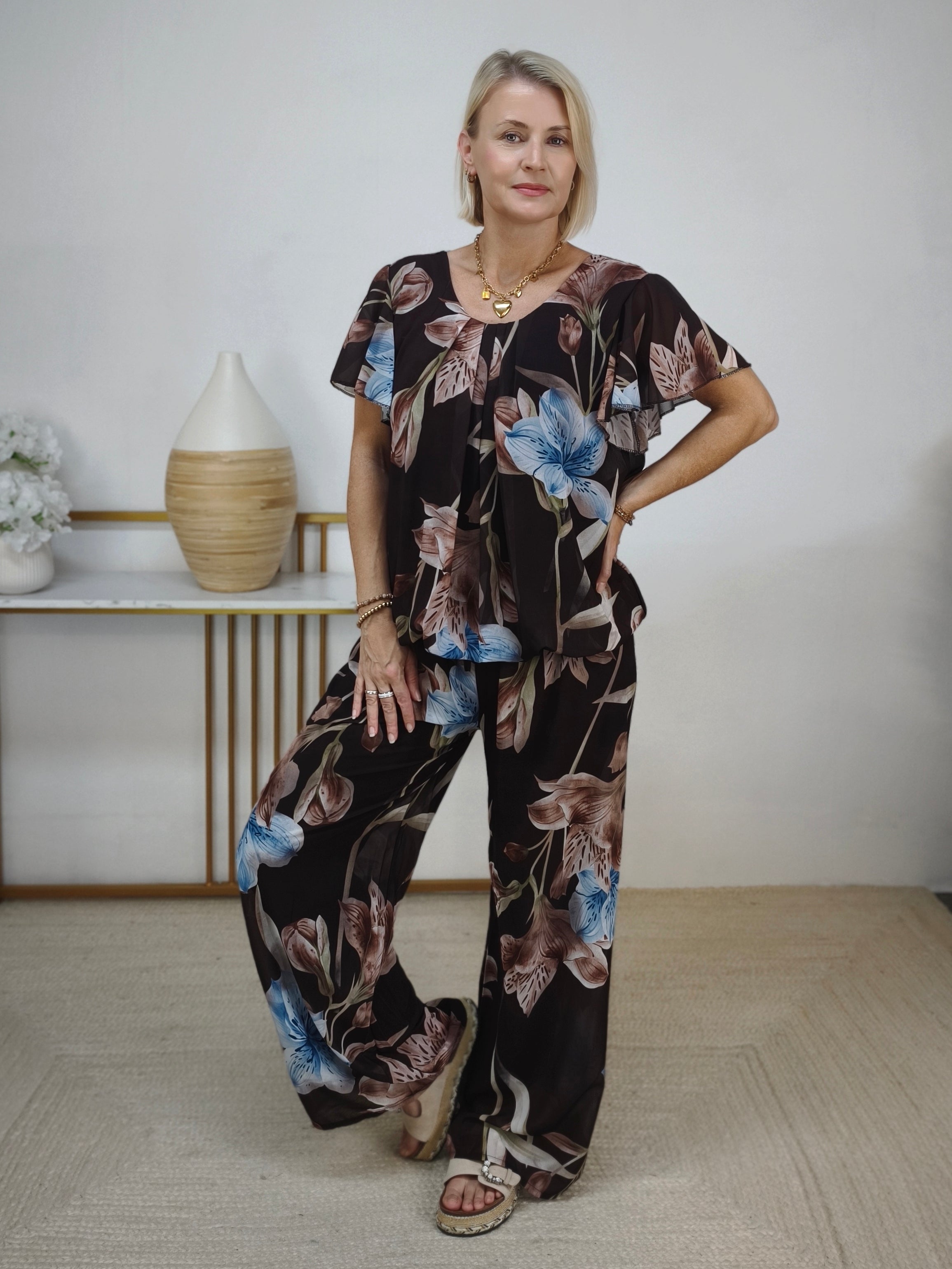 Zweiteiler Set "Betty" braun - Marlenehose & Bluse (36-42)