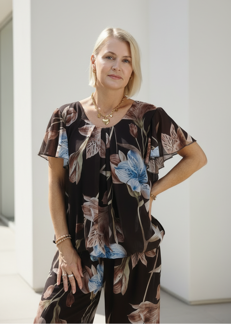 Zweiteiler Set "Betty" braun - Marlenehose & Bluse (36-42)