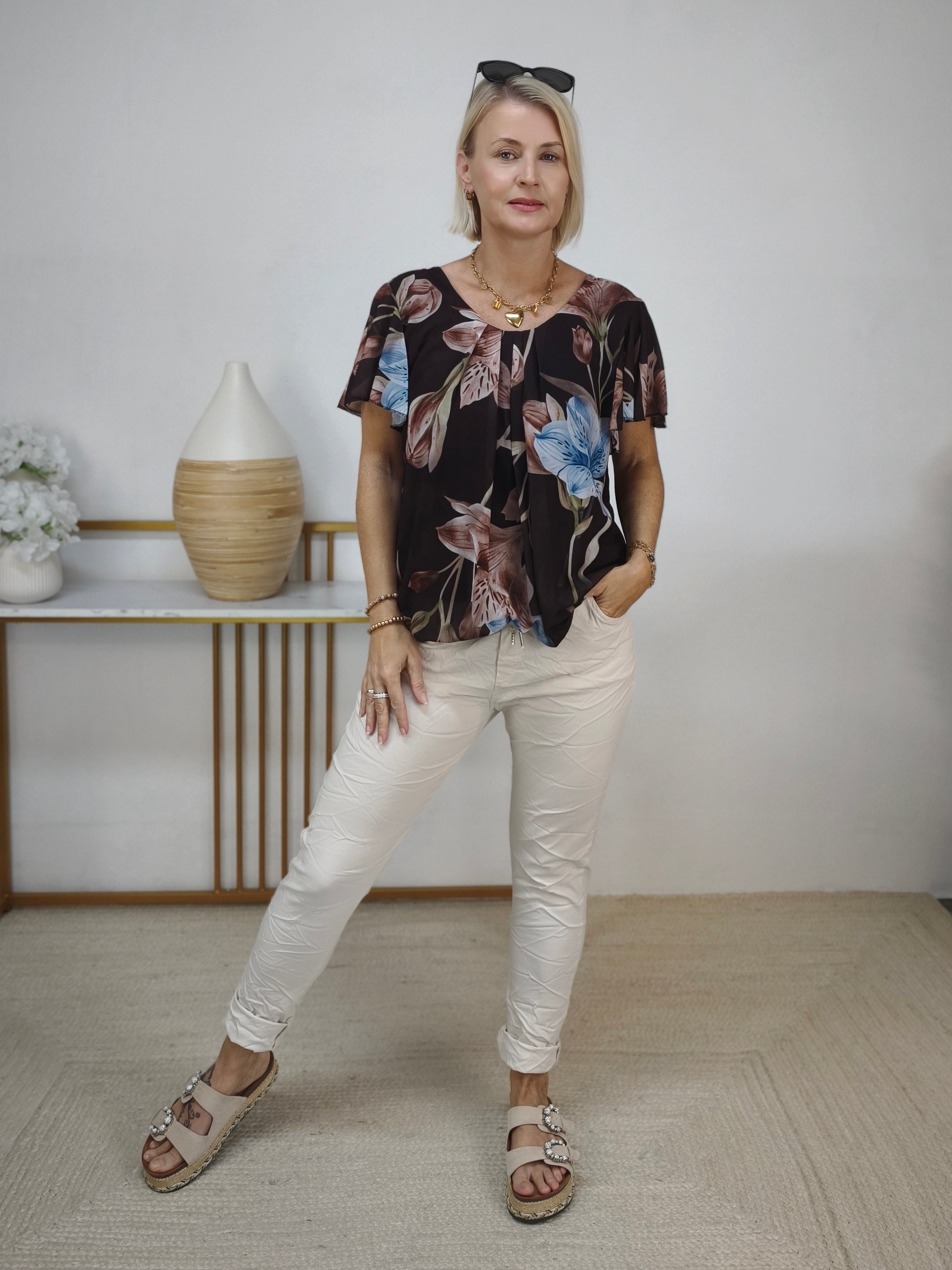 Zweiteiler Set "Betty" braun - Marlenehose & Bluse (36-42)