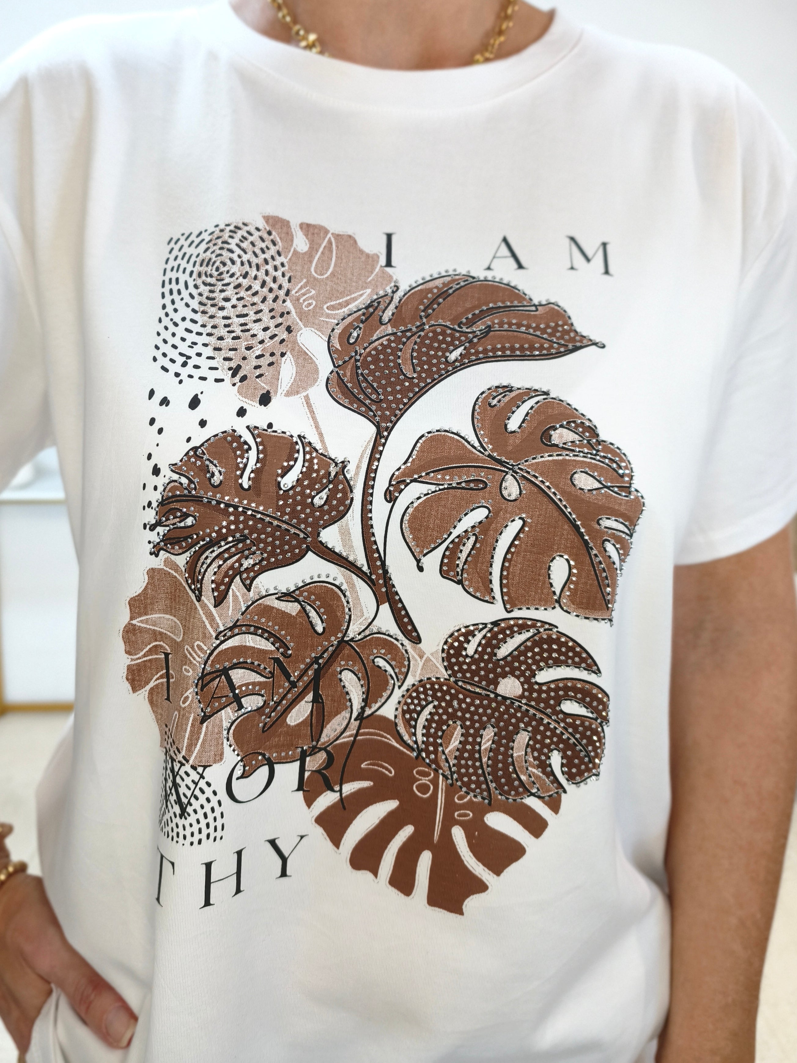 T-Shirt "Monstera" weiss/braun (36-42)