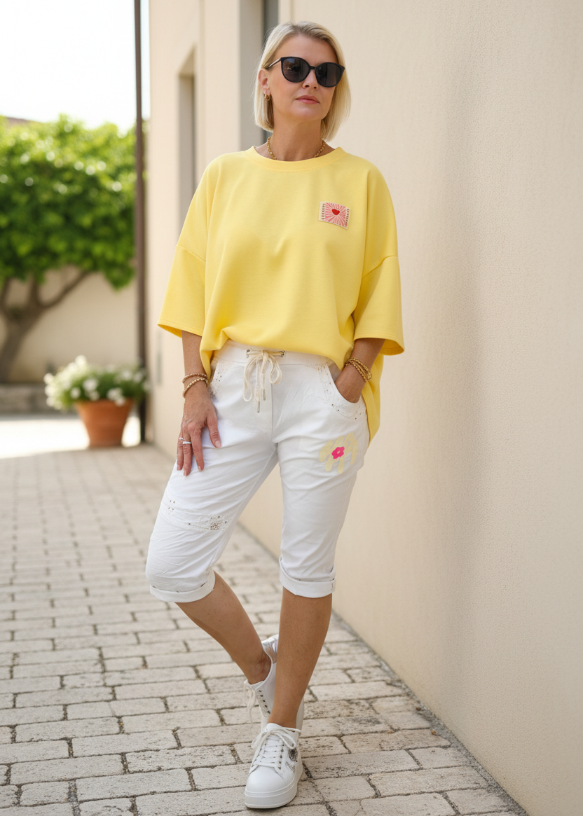 Kurzarm Sweater "Le Soleil" gelb (38 - 44)