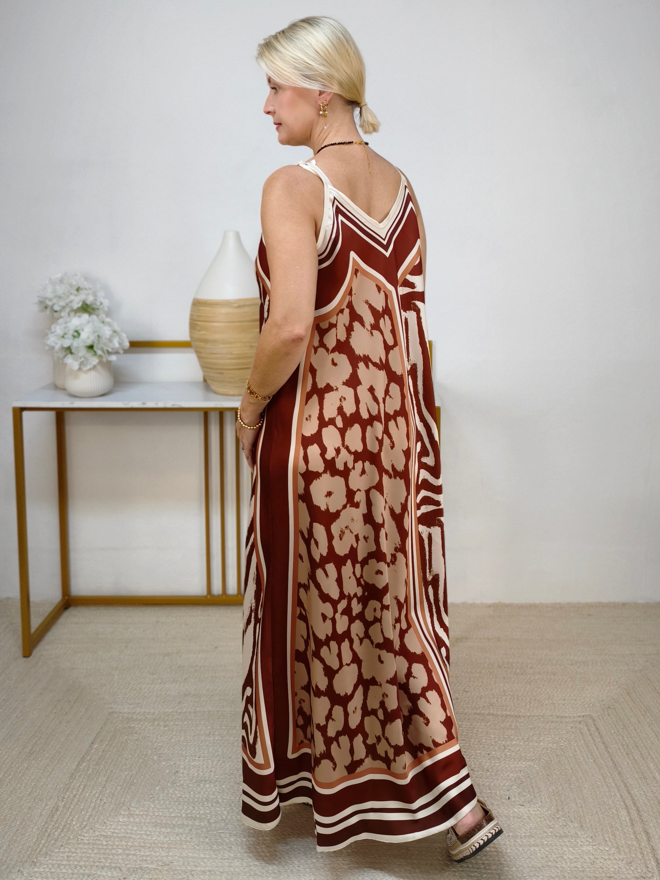 Gemustertes Trägerkleid "Sally" Braun (36-42)