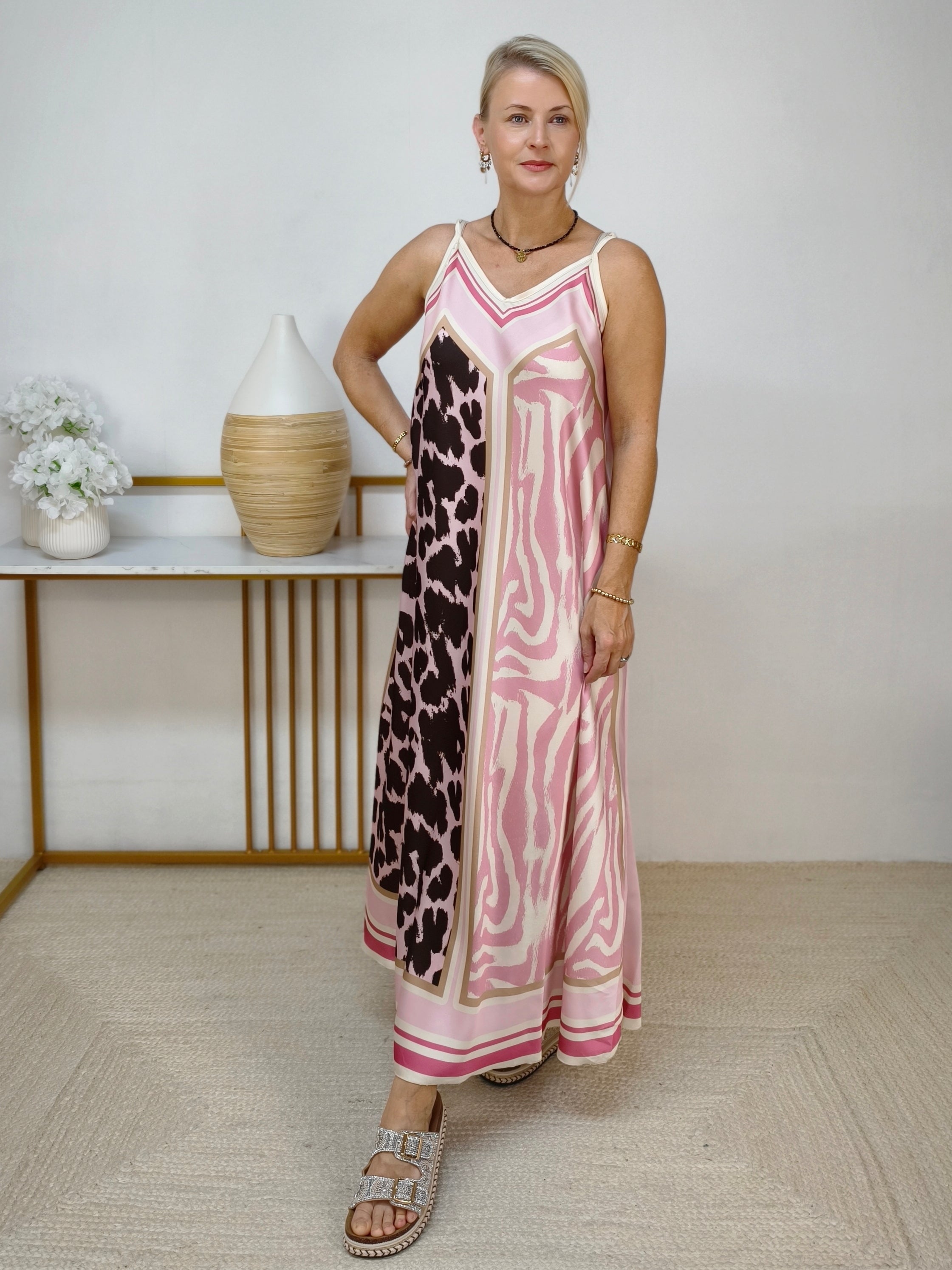 Gemustertes Trägerkleid "Sally" Altrosa (36-42)