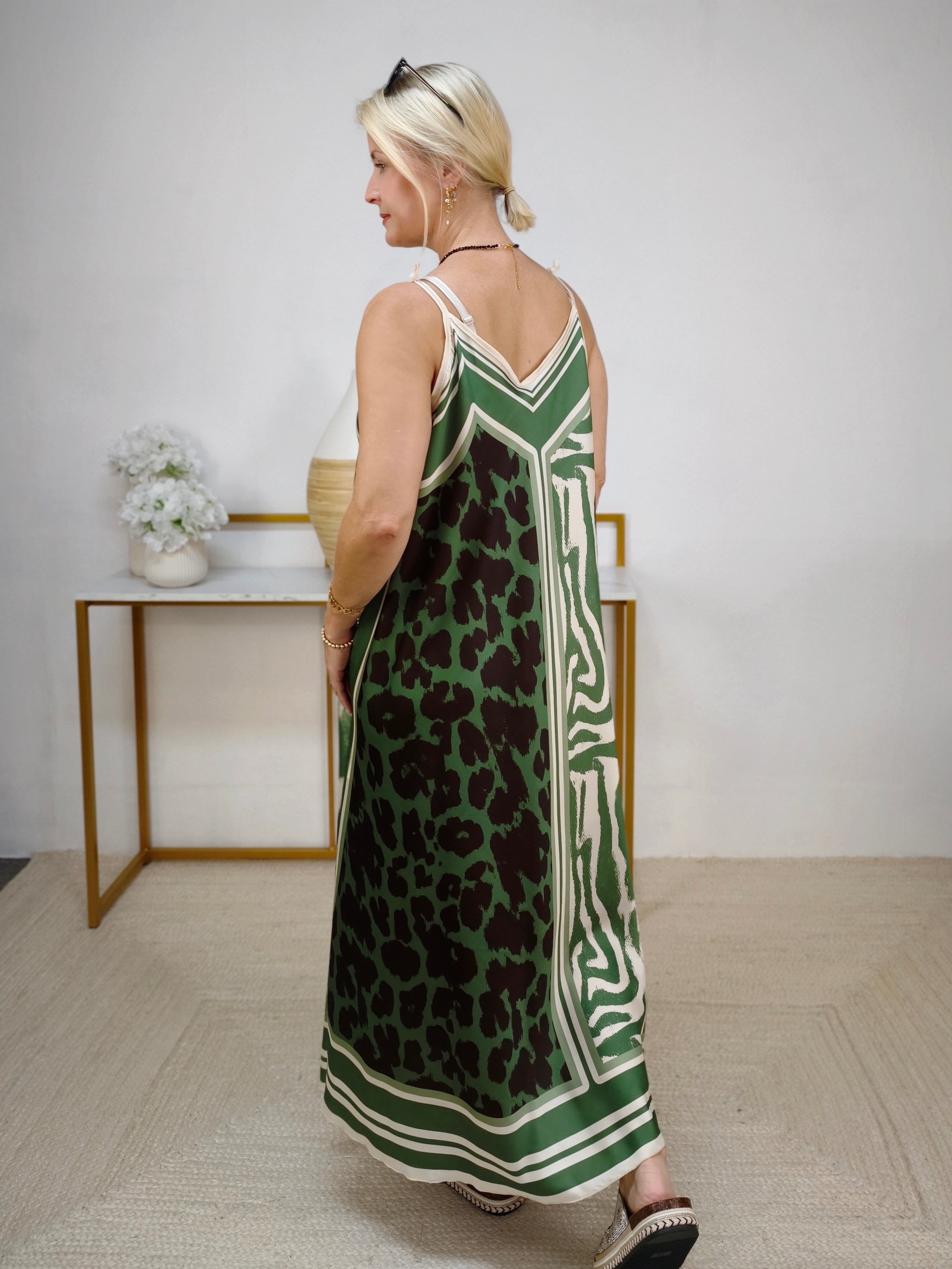 Gemustertes Trägerkleid "Sally" Khaki (36-42)