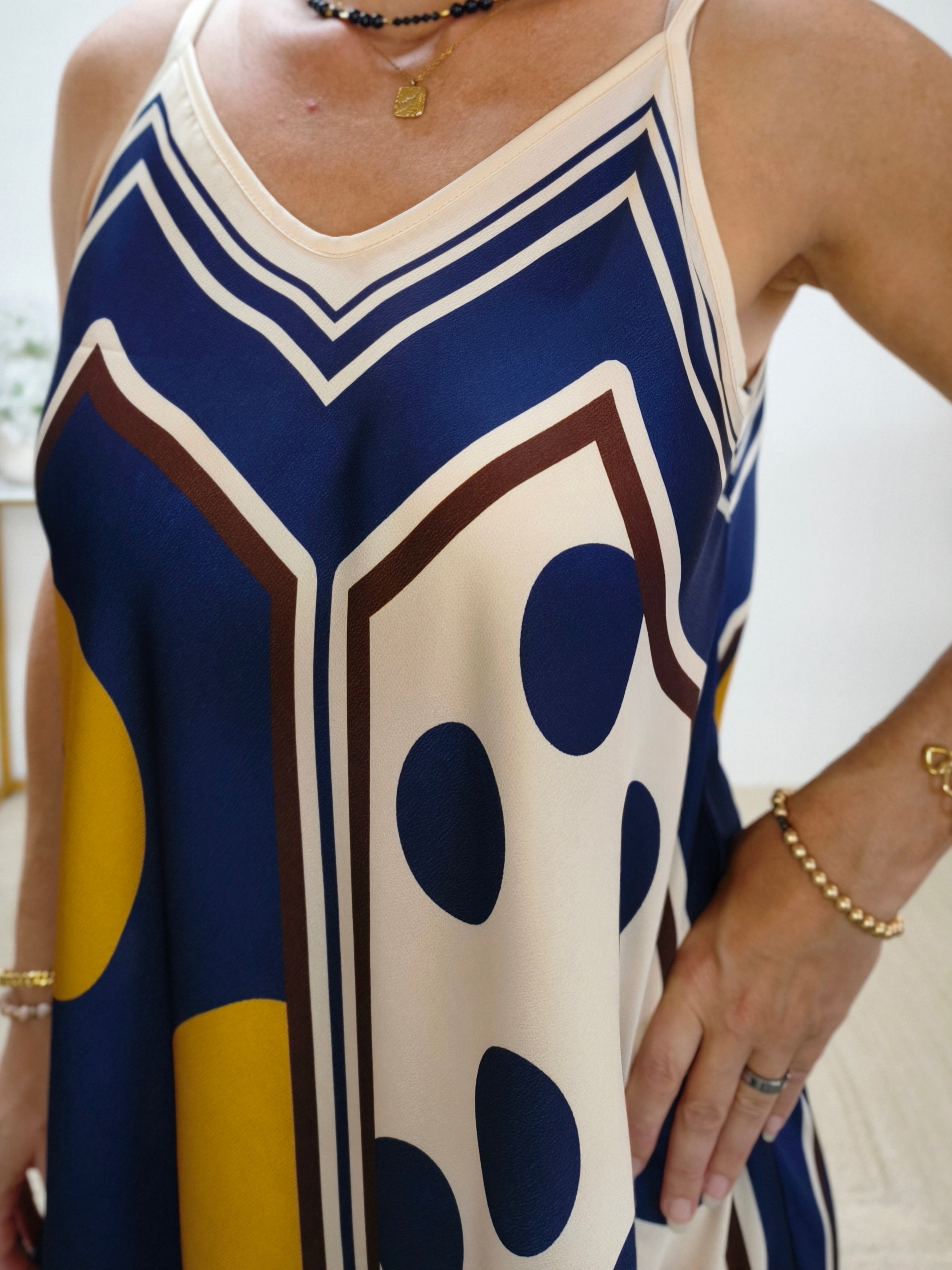 Gemustertes Trägerkleid - Sommerkleid Dunkelblau - mehrfarbig (36-42)