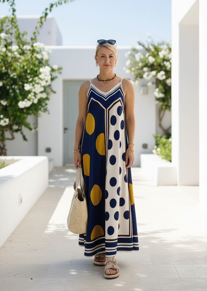 Gemustertes Trägerkleid - Sommerkleid Dunkelblau - mehrfarbig (36-42)