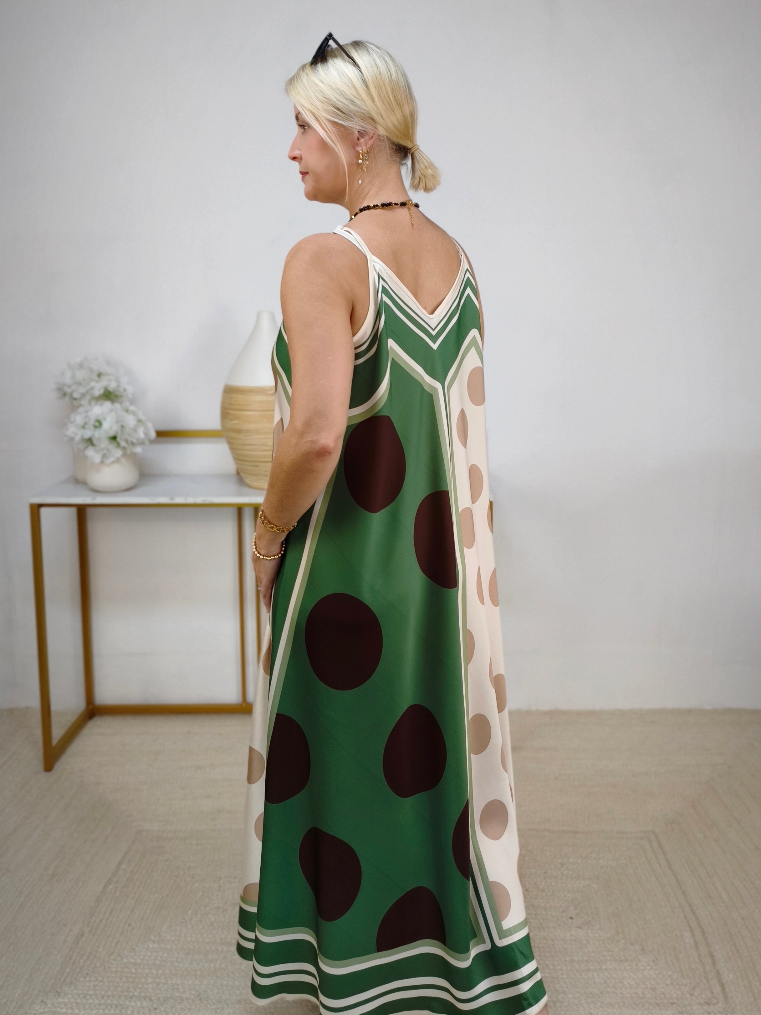 Gemustertes Trägerkleid - Sommerkleid Khaki - mehrfarbig (36-42)