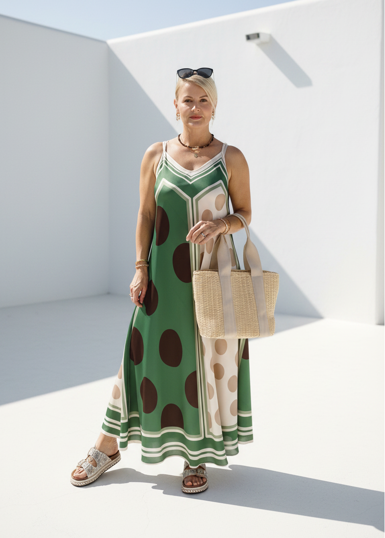 Gemustertes Trägerkleid - Sommerkleid Khaki - mehrfarbig (36-42)