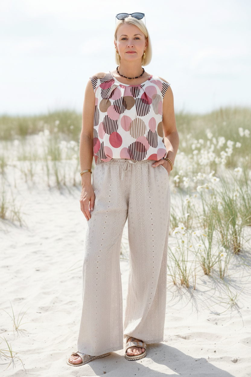 Lockeres Top in Rosa/Beige (36-44)