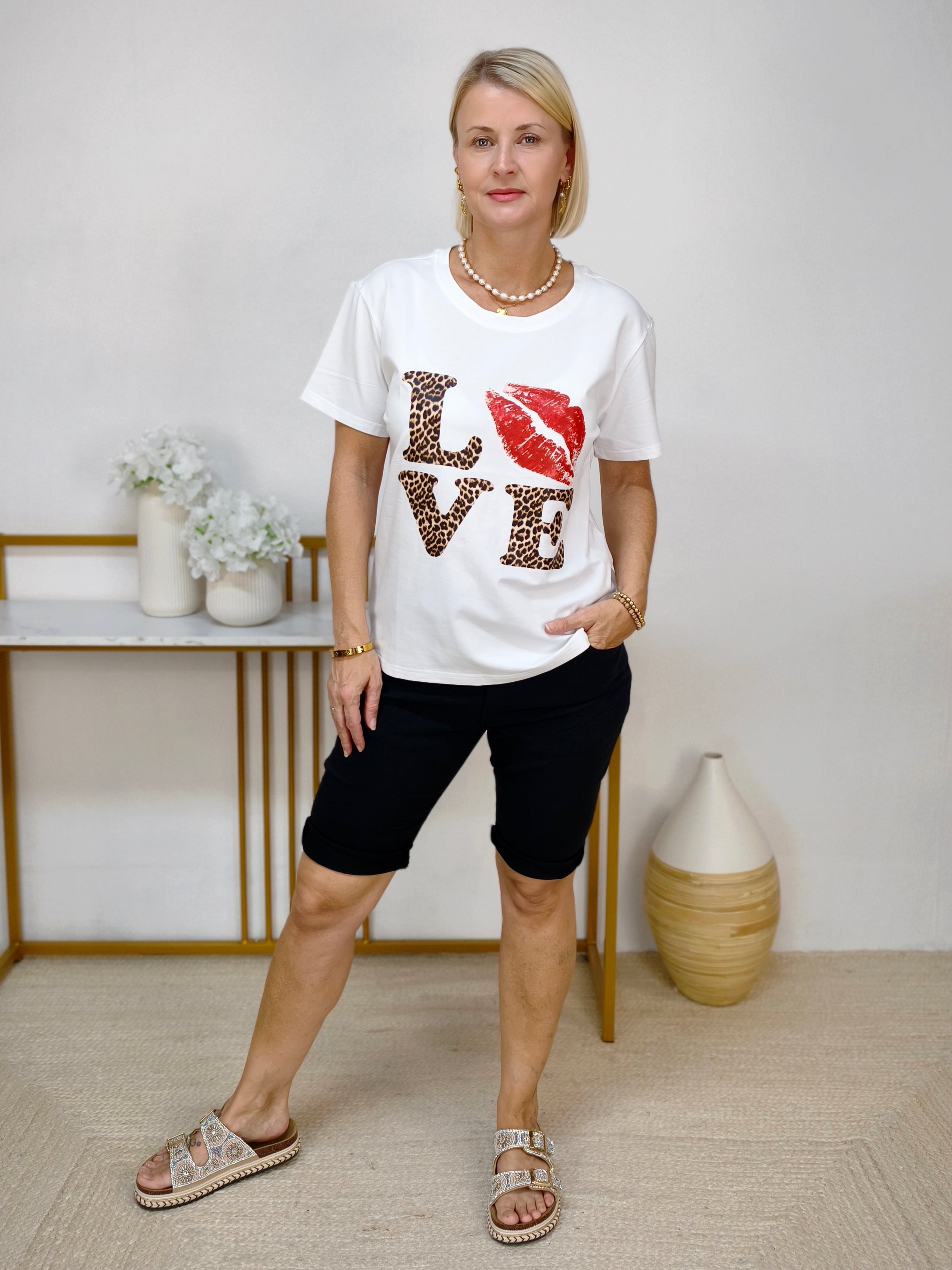 T-Shirt "Lips" weiss/rot mit Leo (36-40)