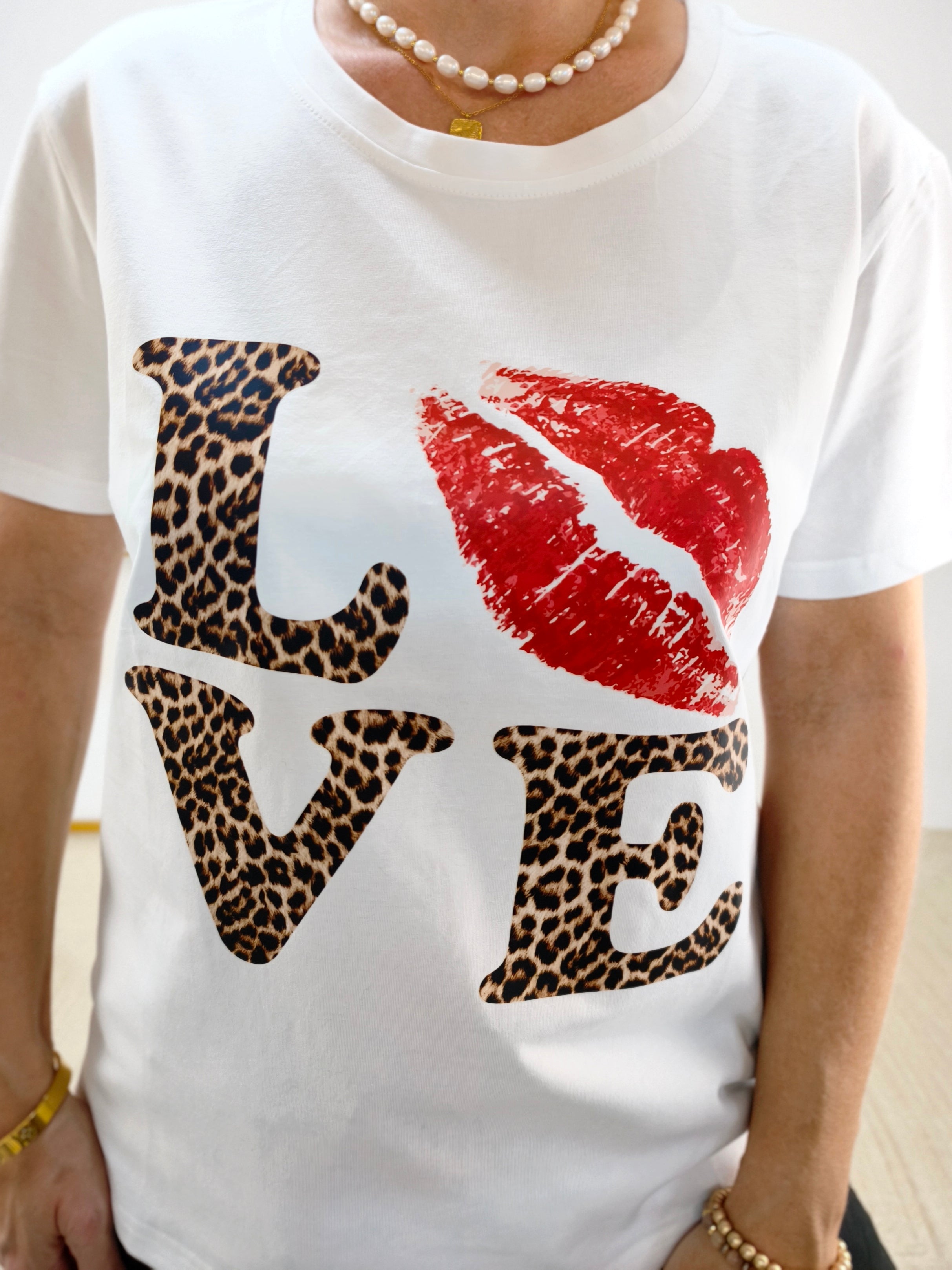T-Shirt "Lips" weiss/rot mit Leo (36-40)