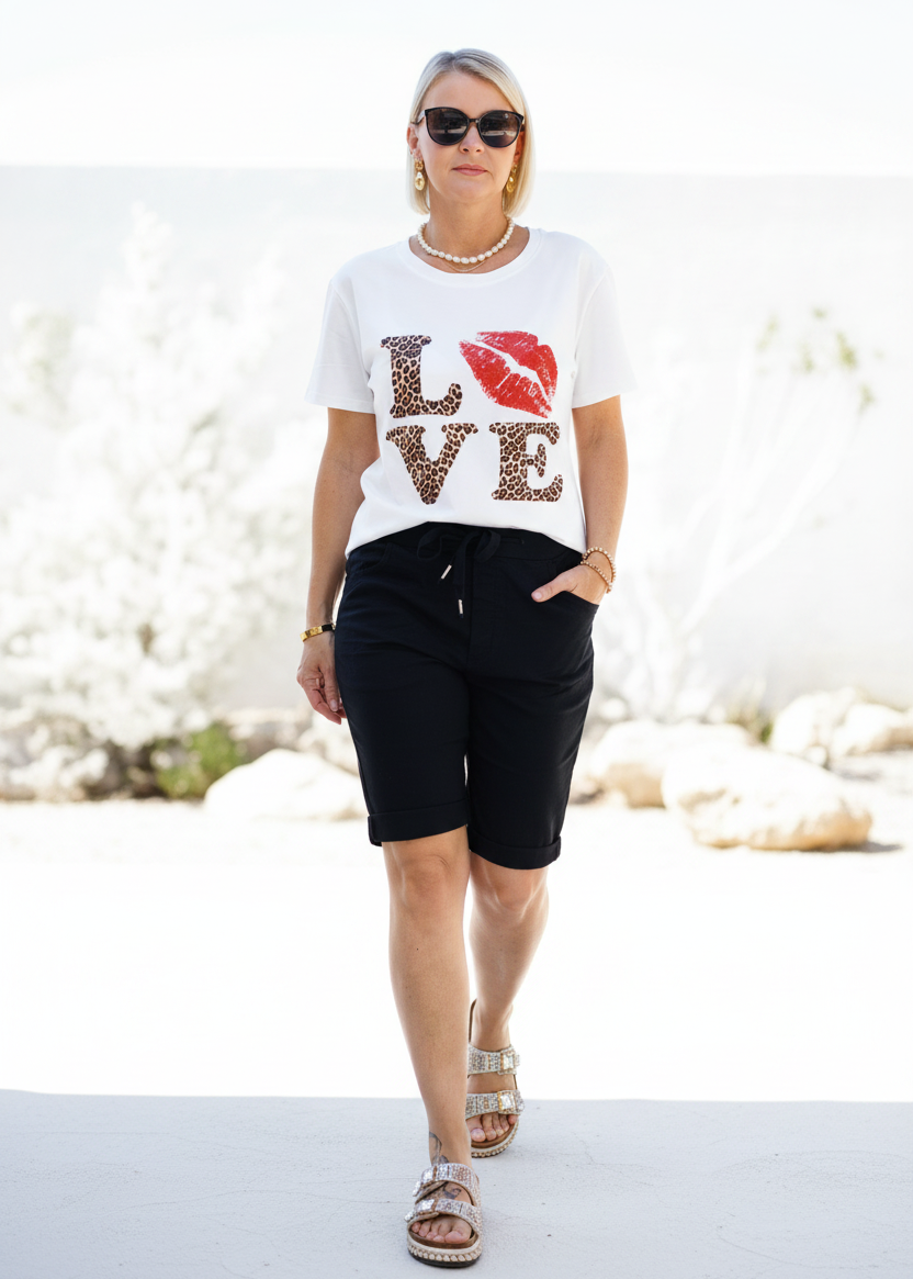 T-Shirt "Lips" weiss/rot mit Leo (36-40)