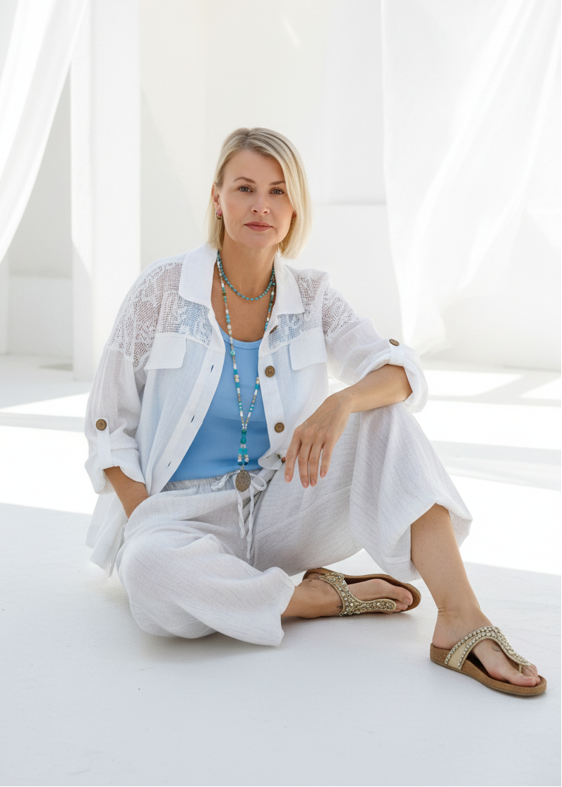 Leinen Blusen - Jacke "Hanna" weiss (42-44/46)