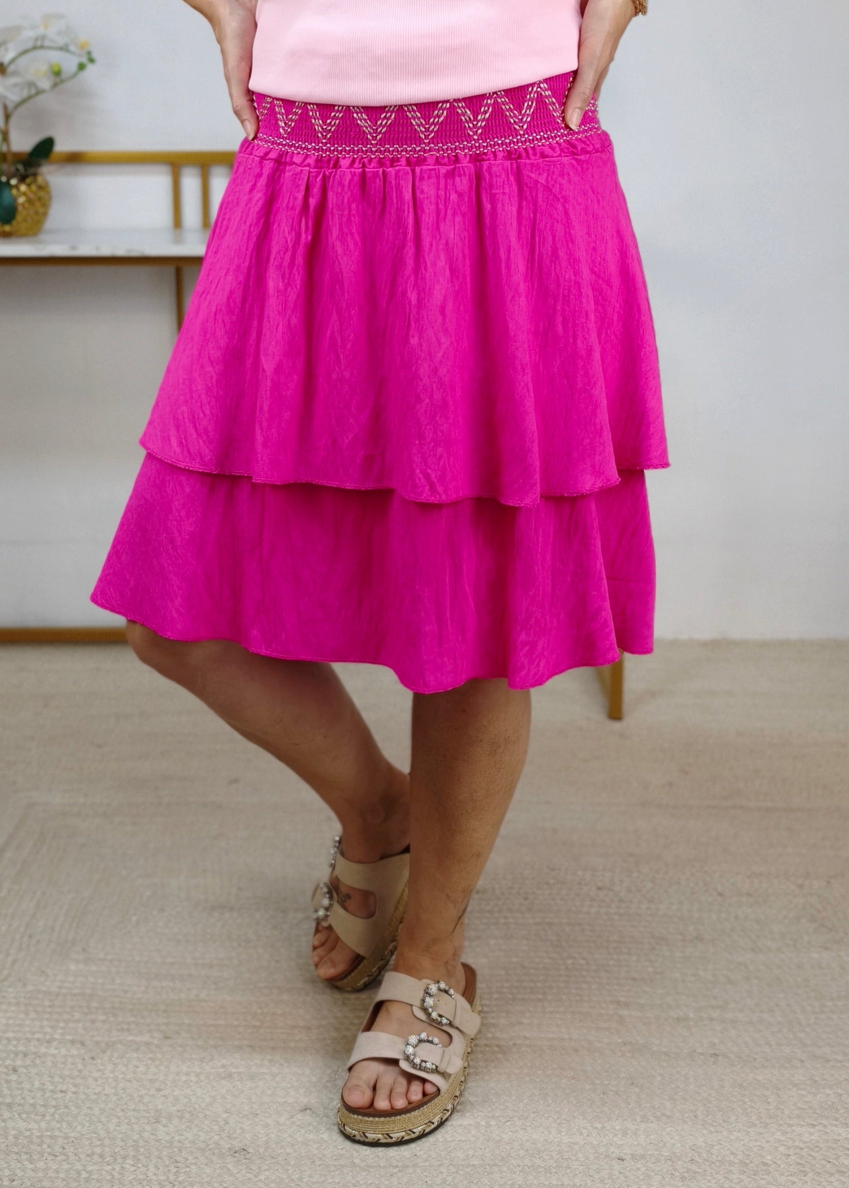 Knie langer Stufenrock in Pink (34-40)