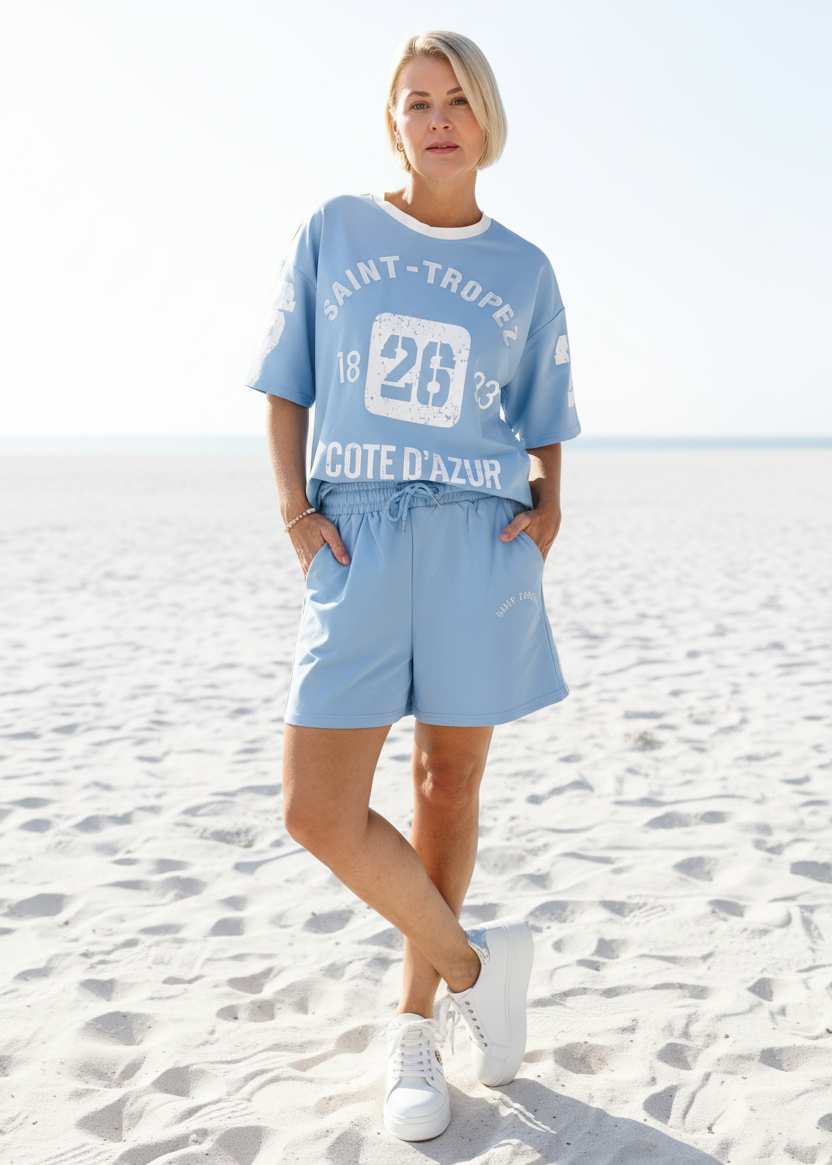 Zweiteiler Set "Saint-Tropez" hellblau - Shorts & Shirt (38, 40, 42)