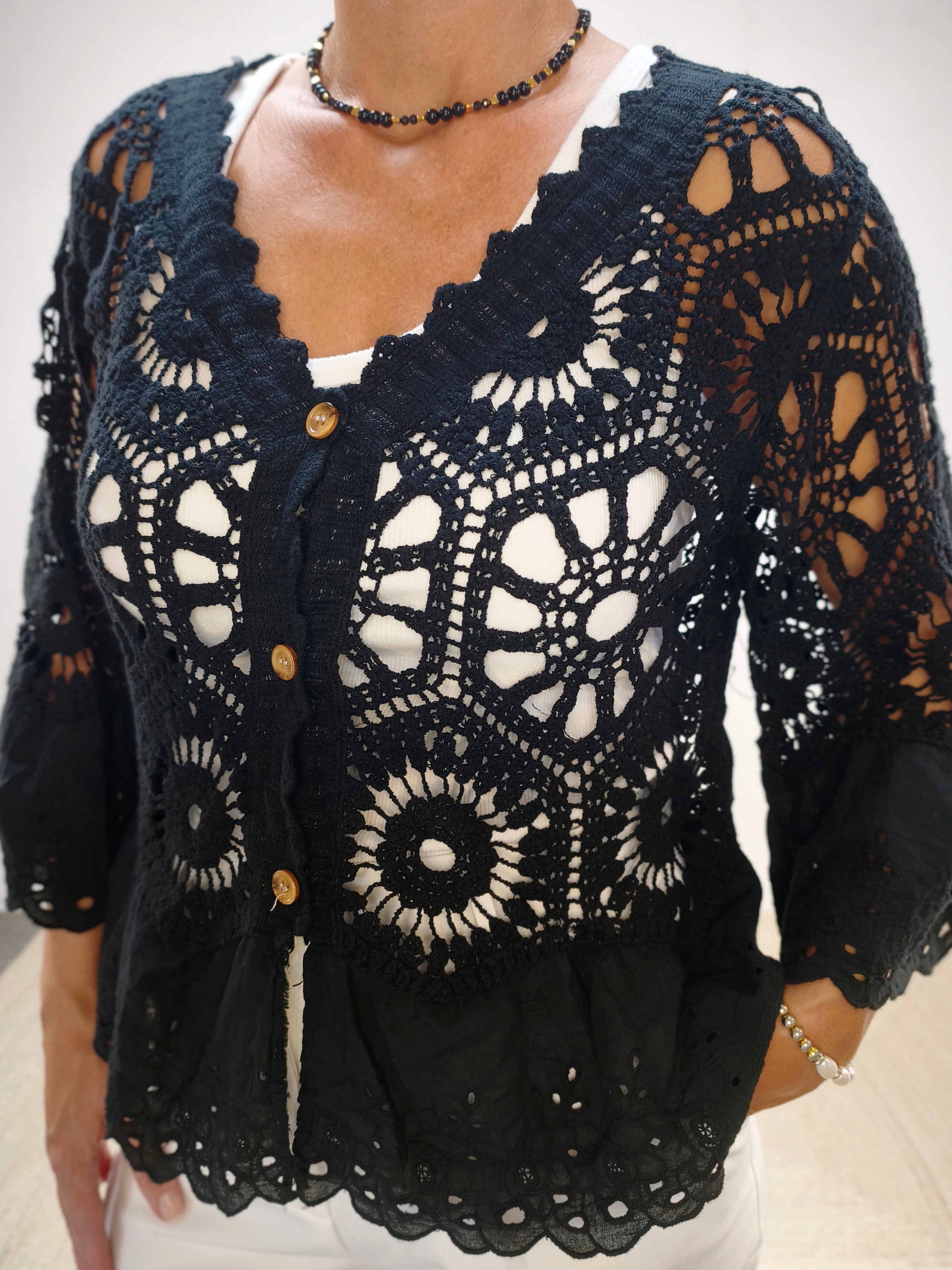 Leichte Weste/Jacke aus Spitzenstrick in Schwarz (36-40/42)