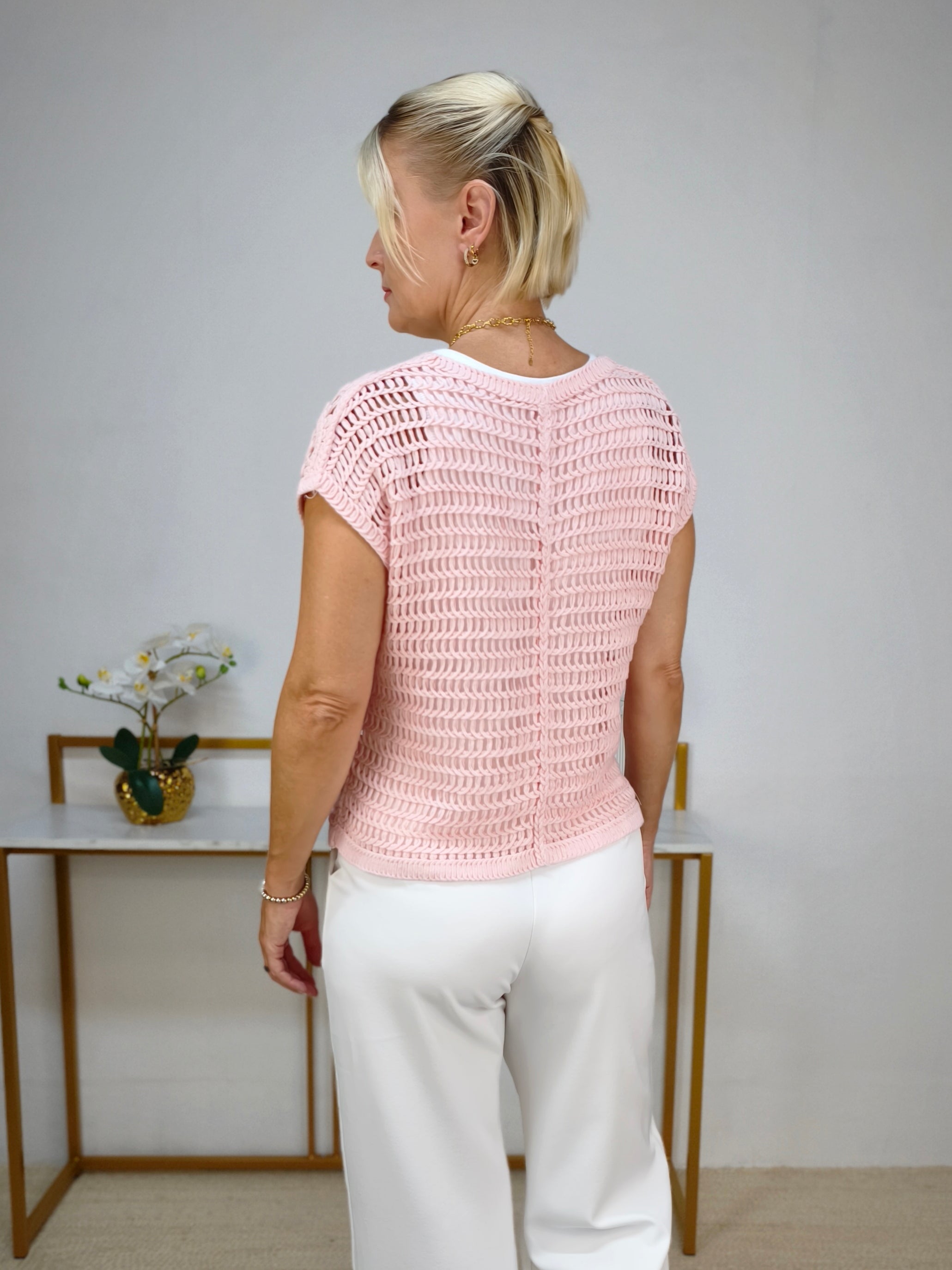 Leichte Weste aus Spitzenstrick in Rosa (36-40)