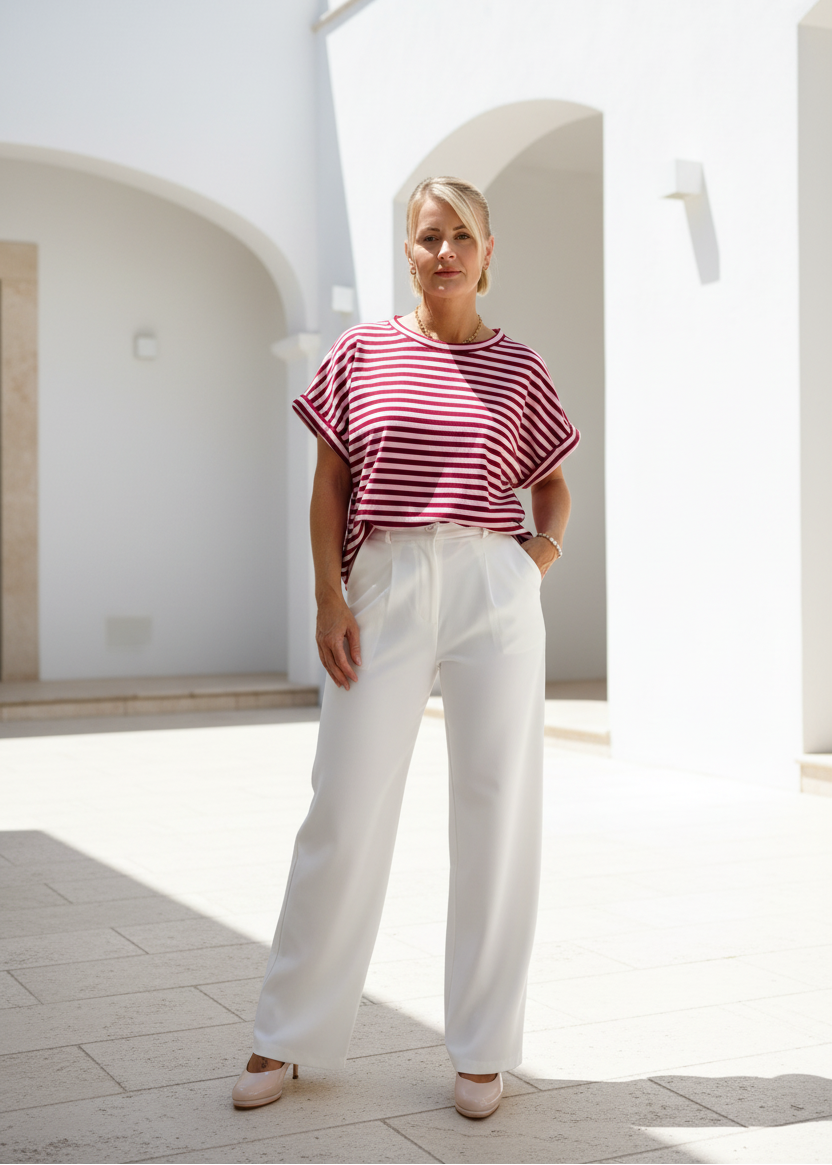 Fließende High-Waist-Hose Weiss (36, 38, 40)