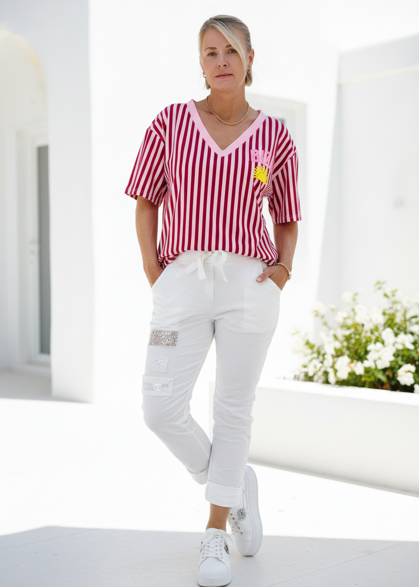 Shirt "Ibiza" gestreift rosa/burgundy (38/40 & 42/44)