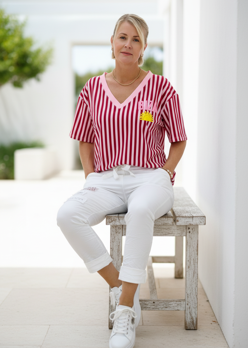 Shirt "Ibiza" gestreift rosa/burgundy (38/40 & 42/44)