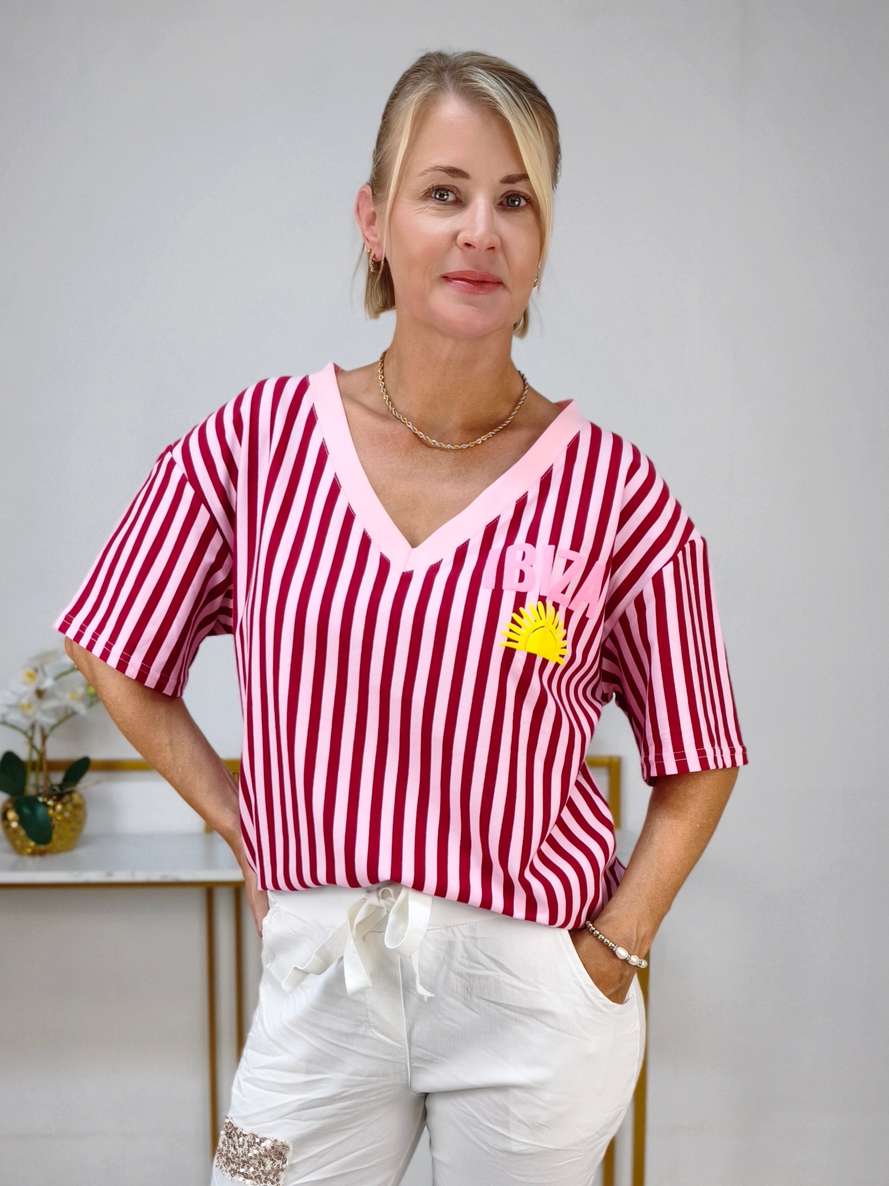 Shirt "Ibiza" gestreift rosa/burgundy (38/40 & 42/44)