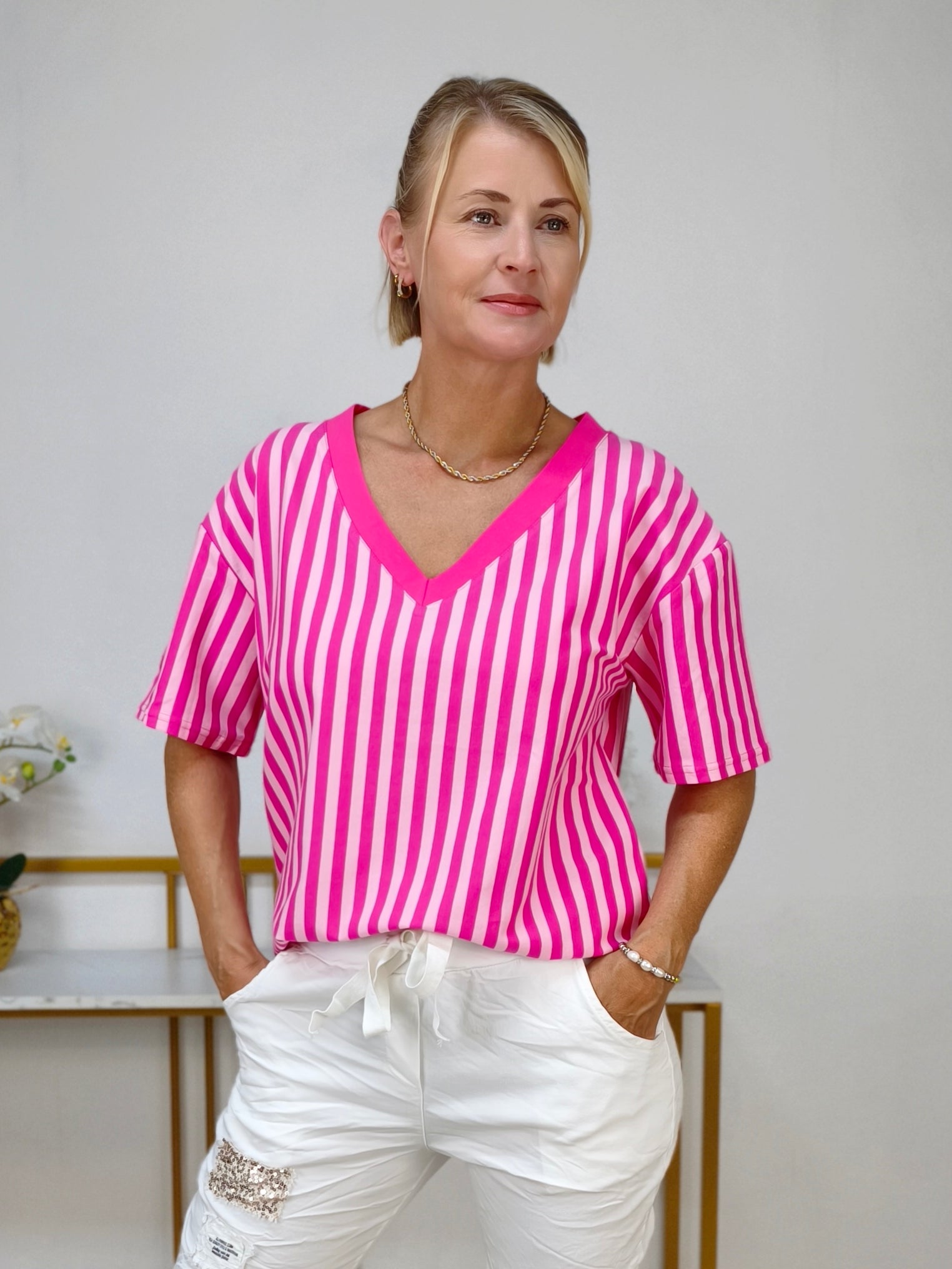 Shirt gestreift rosa/pink (38-42/44)