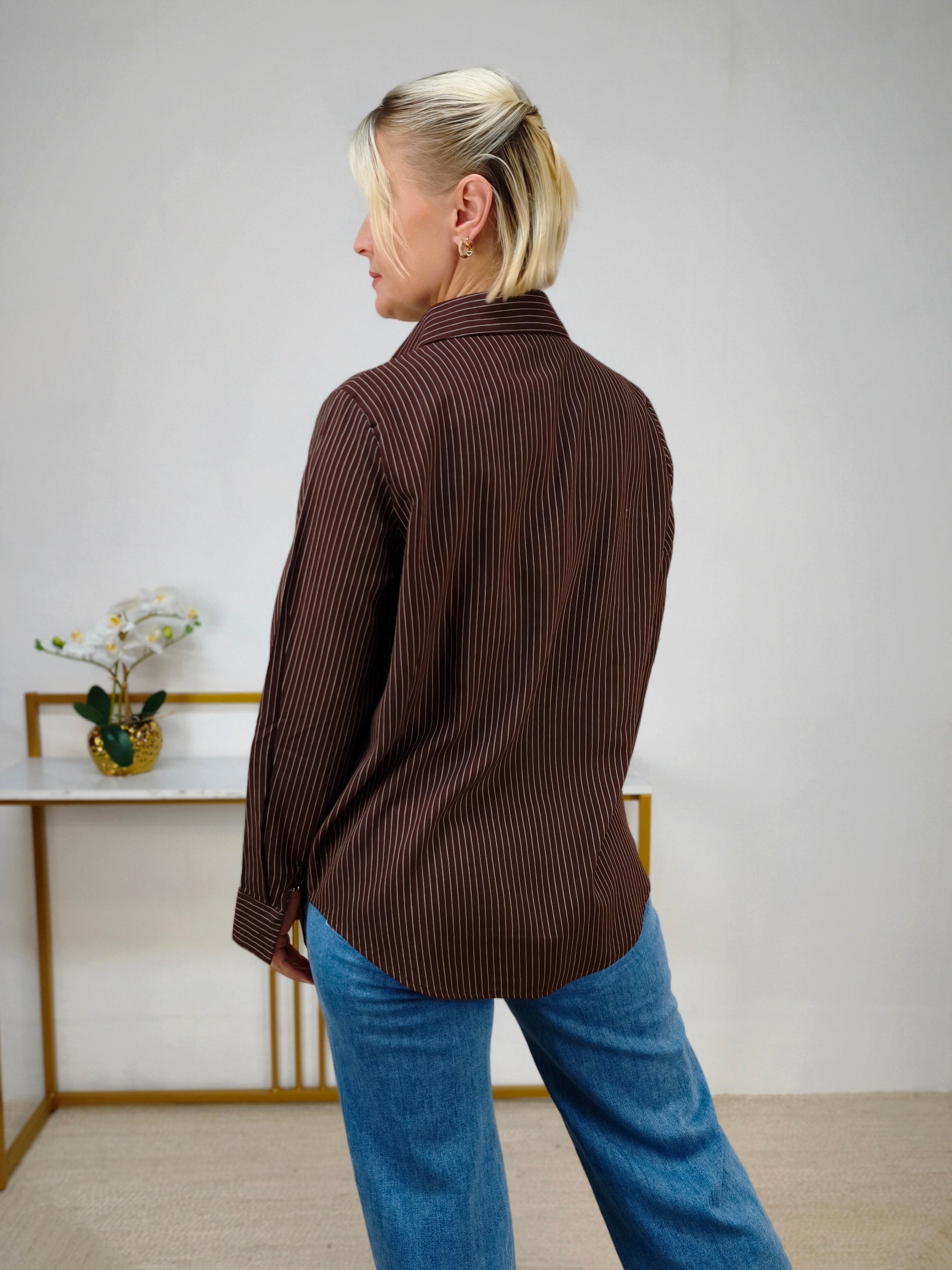 Damen-Set: gestreiftes Hemd & Tank Top Dunkelbraun (38, 40, 42)