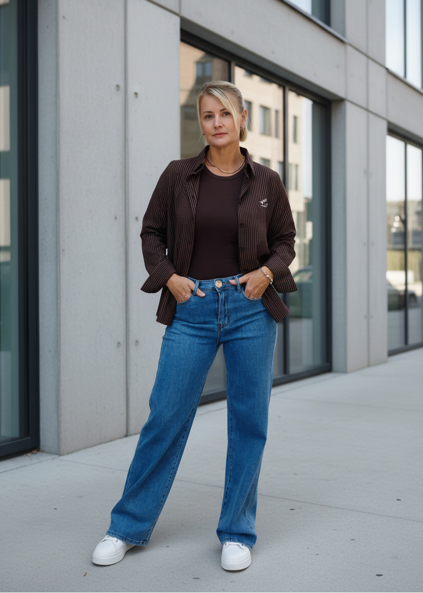 Damen-Set: gestreiftes Hemd & Tank Top Dunkelbraun (38, 40, 42)