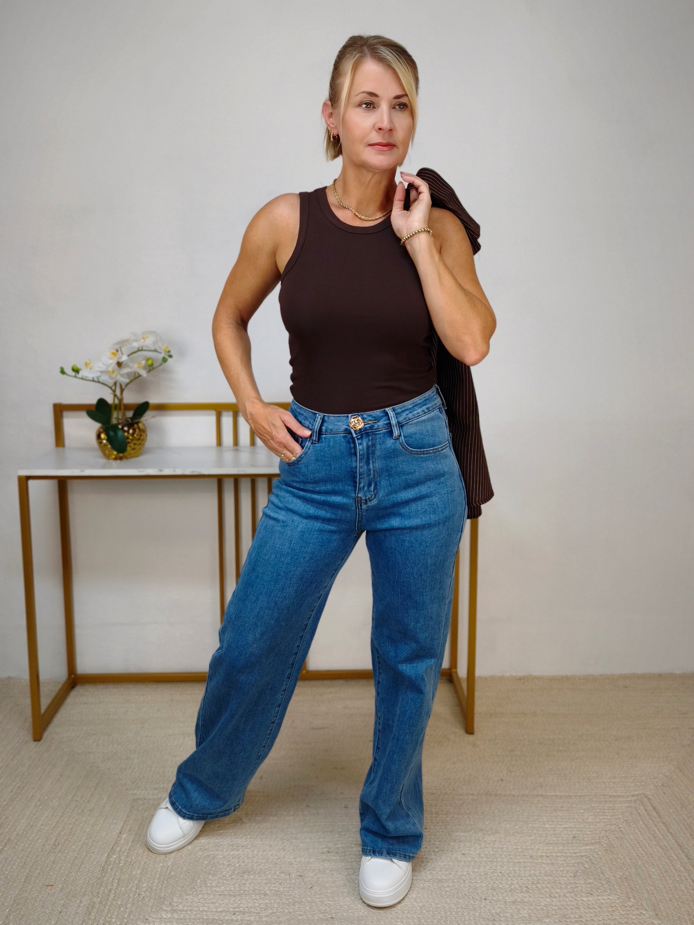 Damen-Set: gestreiftes Hemd & Tank Top Dunkelbraun (38, 40, 42)