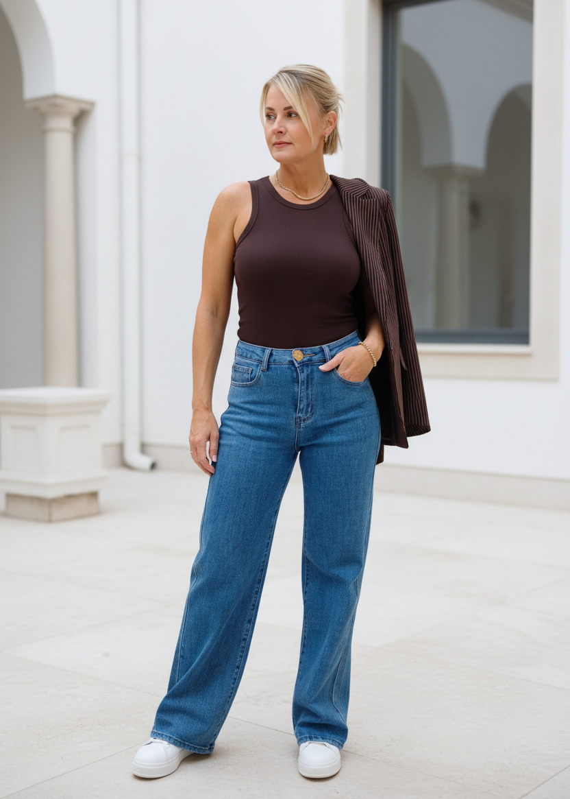 High Waist Jeans mit weitem Bein (38, 40, 42)