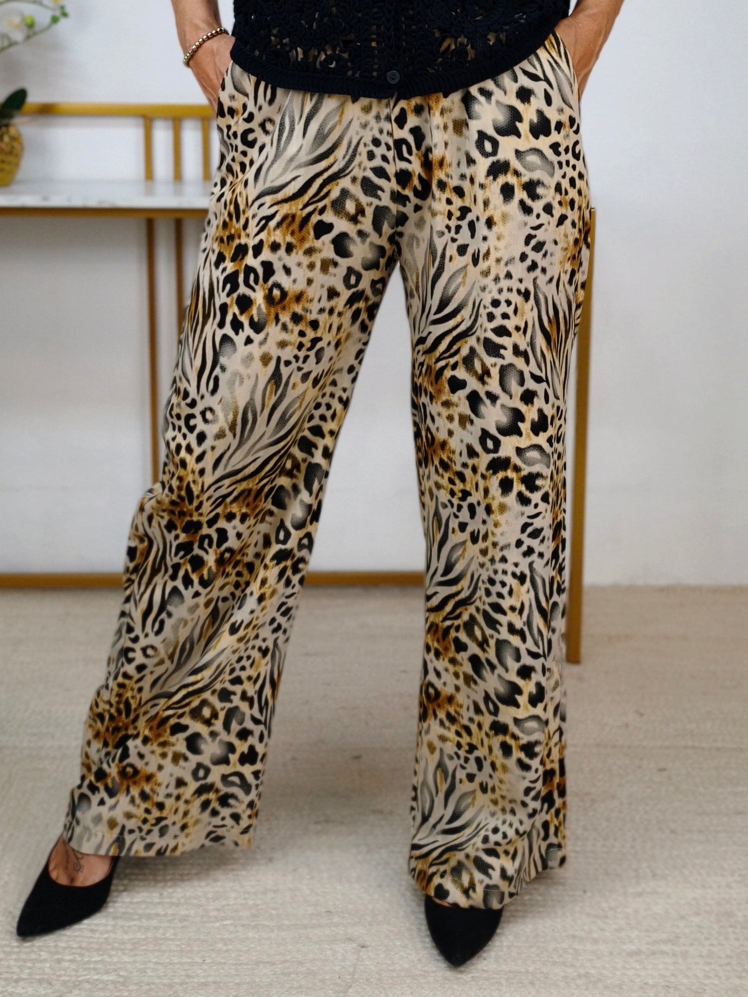 Leichte Marlene Hose "Mathilde" Beige Leo (36-40/42)
