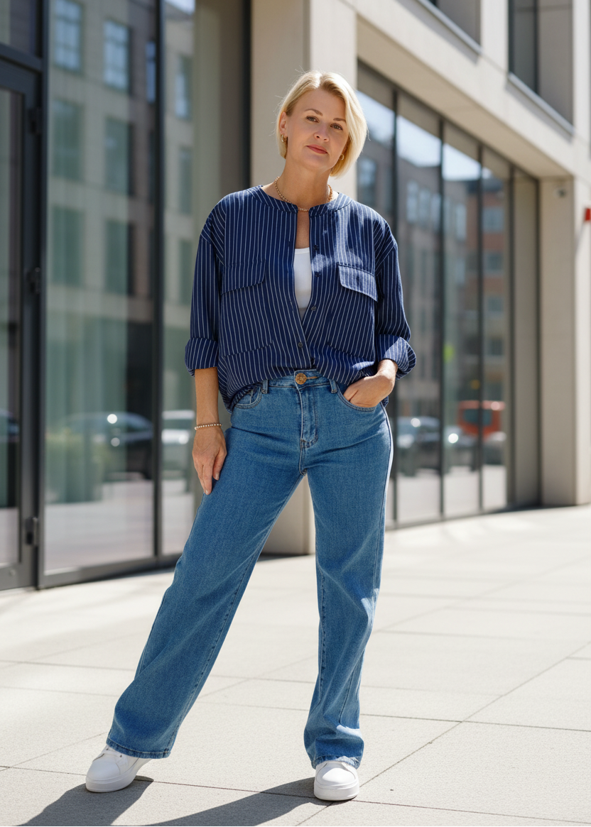 Blusen - Jacke Dunkelblau gestreift (38/40, 40/42)