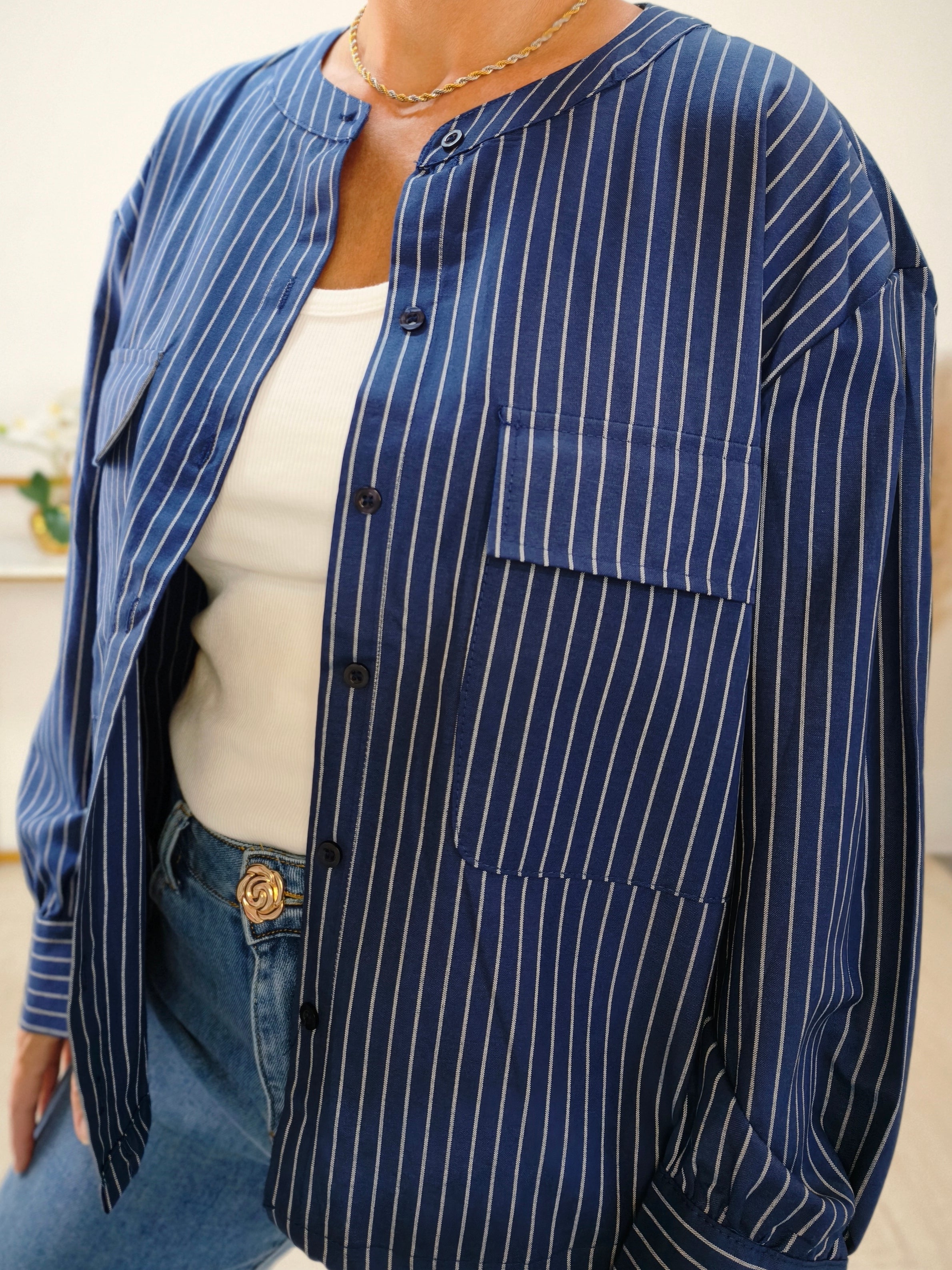 Blusen - Jacke Dunkelblau gestreift (38/40, 40/42)