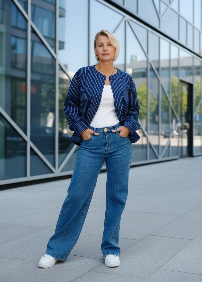 Blusen - Jacke Dunkelblau gestreift (38/40, 40/42)