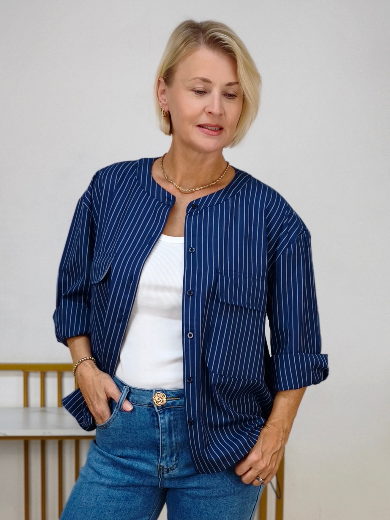 Blusen - Jacke Dunkelblau gestreift (38/40, 40/42)