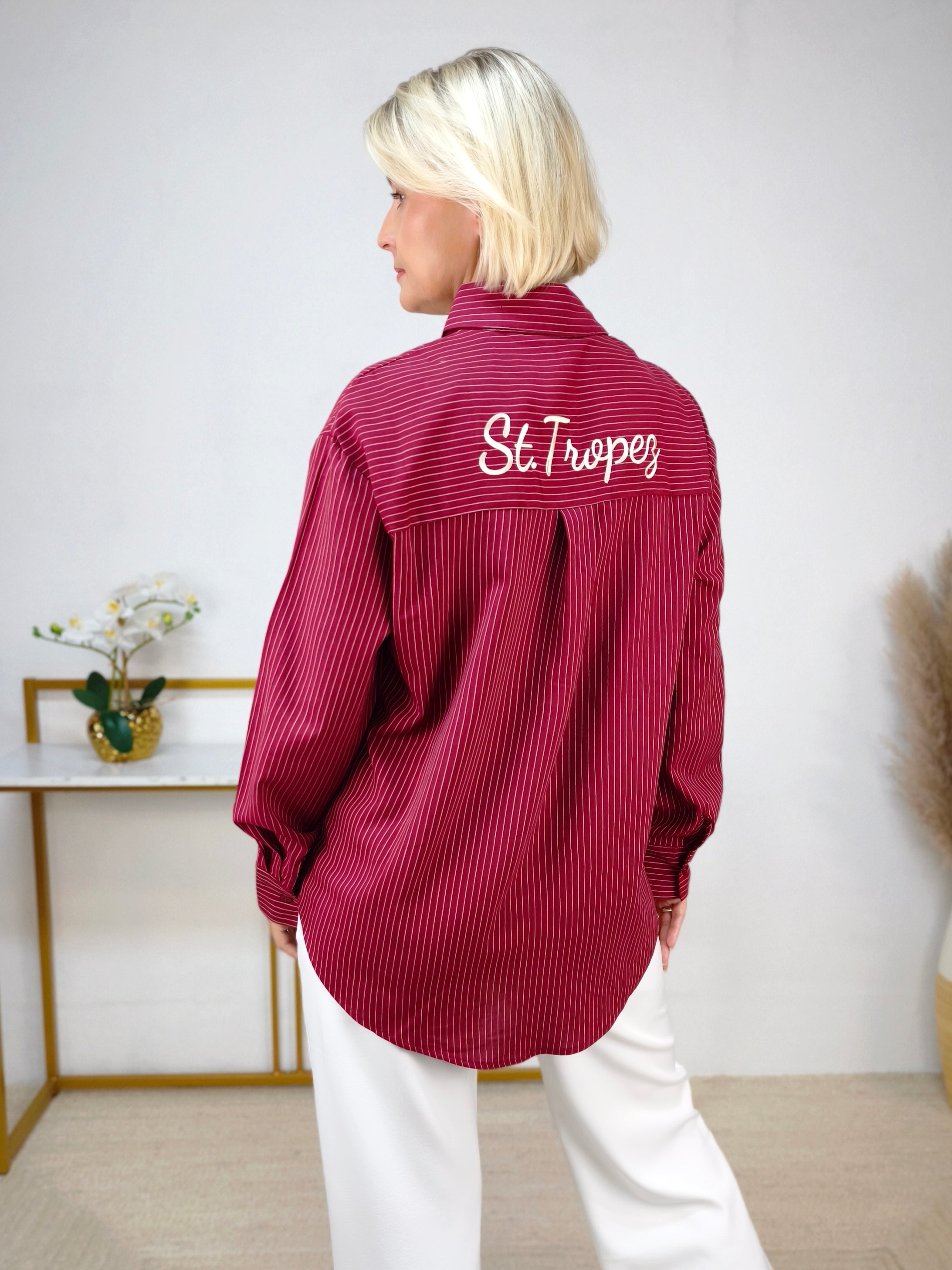 Lässig gestreifte Hemd Bluse "St. Tropez" burgundy (38, 40, 42/S-L)