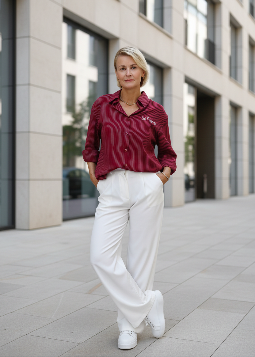 Lässig gestreifte Hemd Bluse "St. Tropez" burgundy (38, 40, 42/S-L)