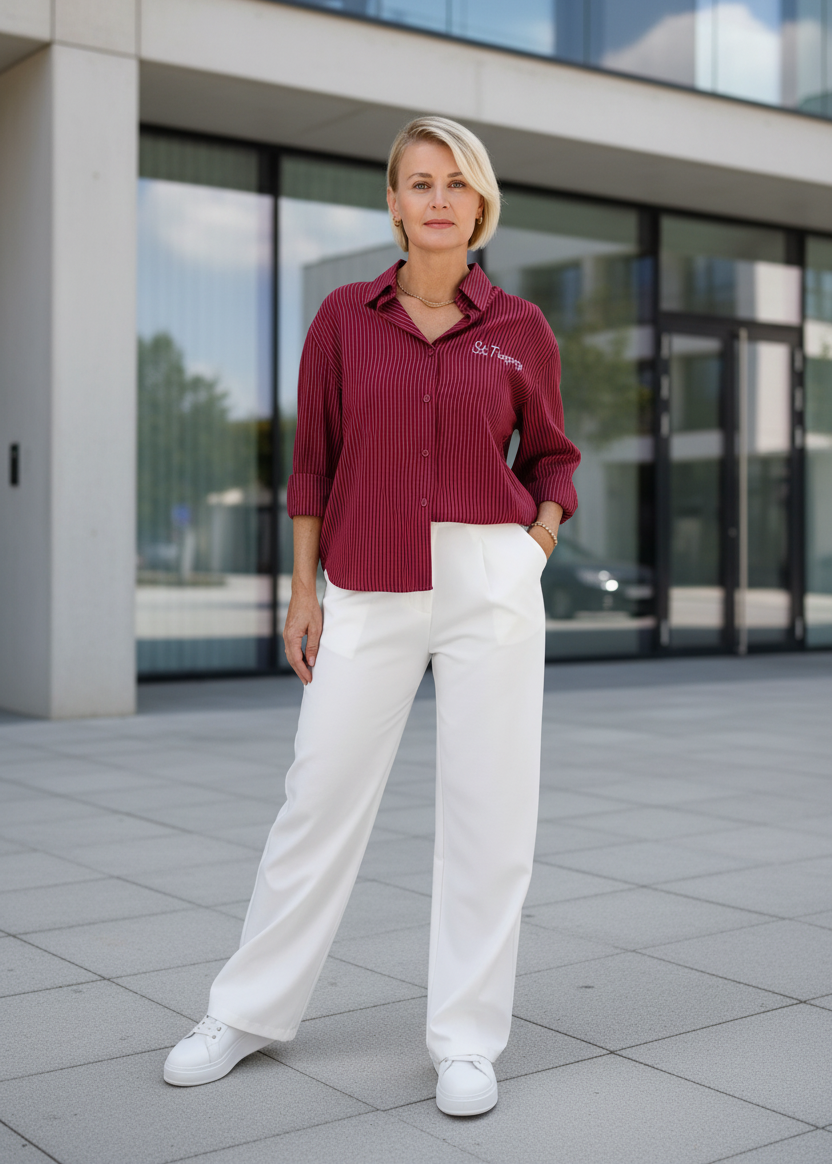 Lässig gestreifte Hemd Bluse "St. Tropez" burgundy (38, 40, 42/S-L)