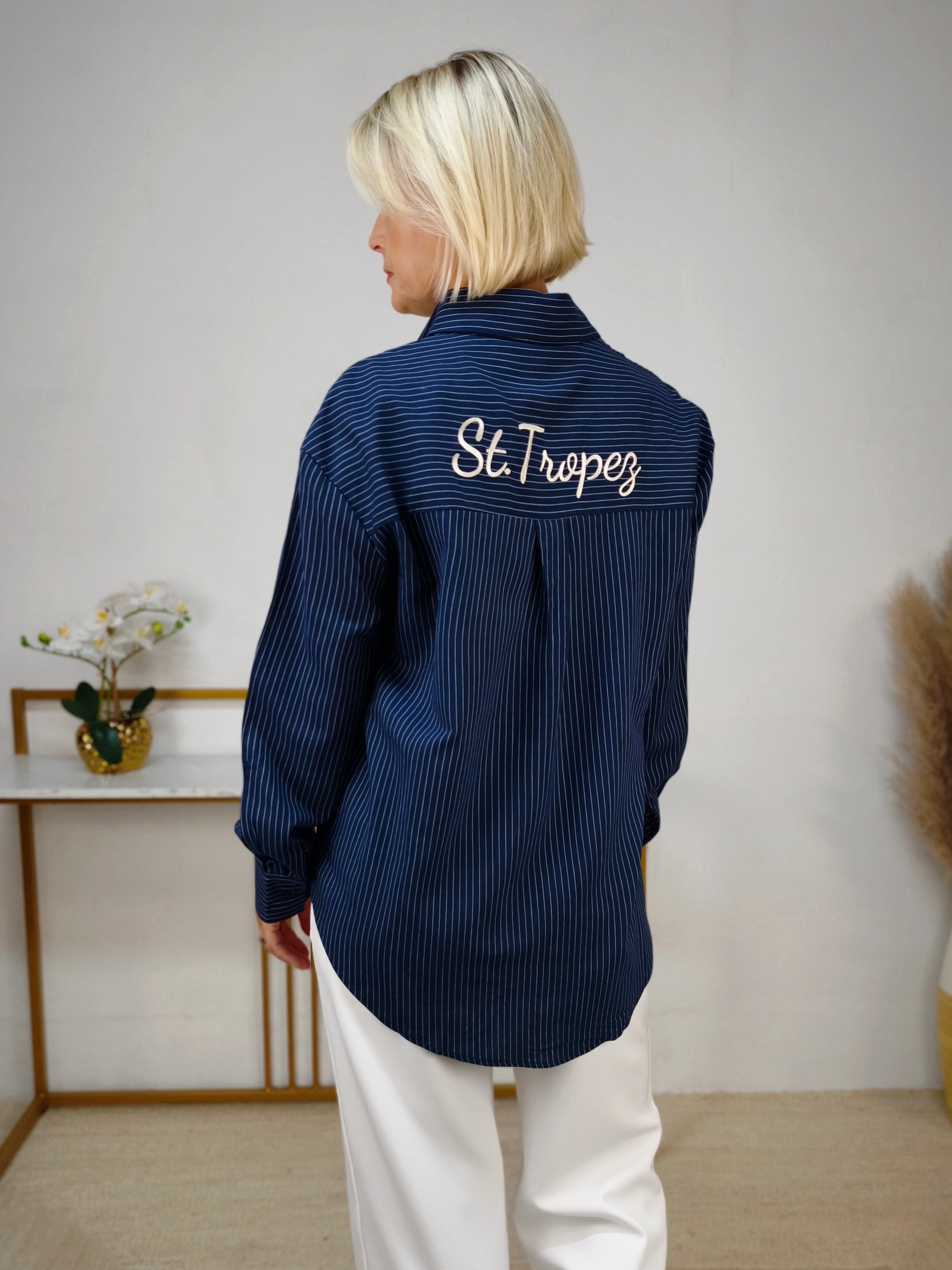 Lässig gestreifte Hemd Bluse "St. Tropez" Dunkelblau (38, 40, 42/S-L)