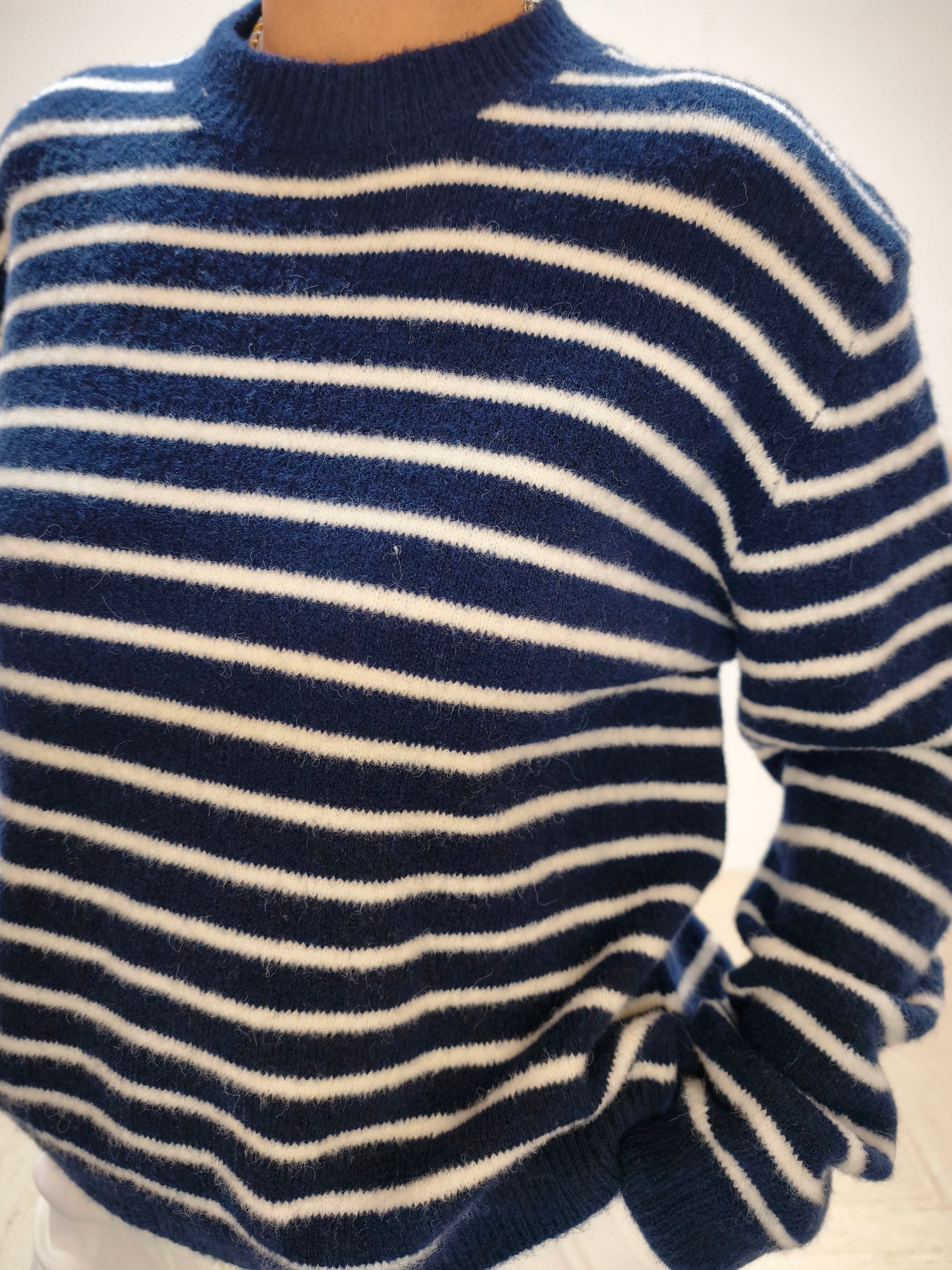 Strickpullover gestreift dunkelblau/weiss (36-42)