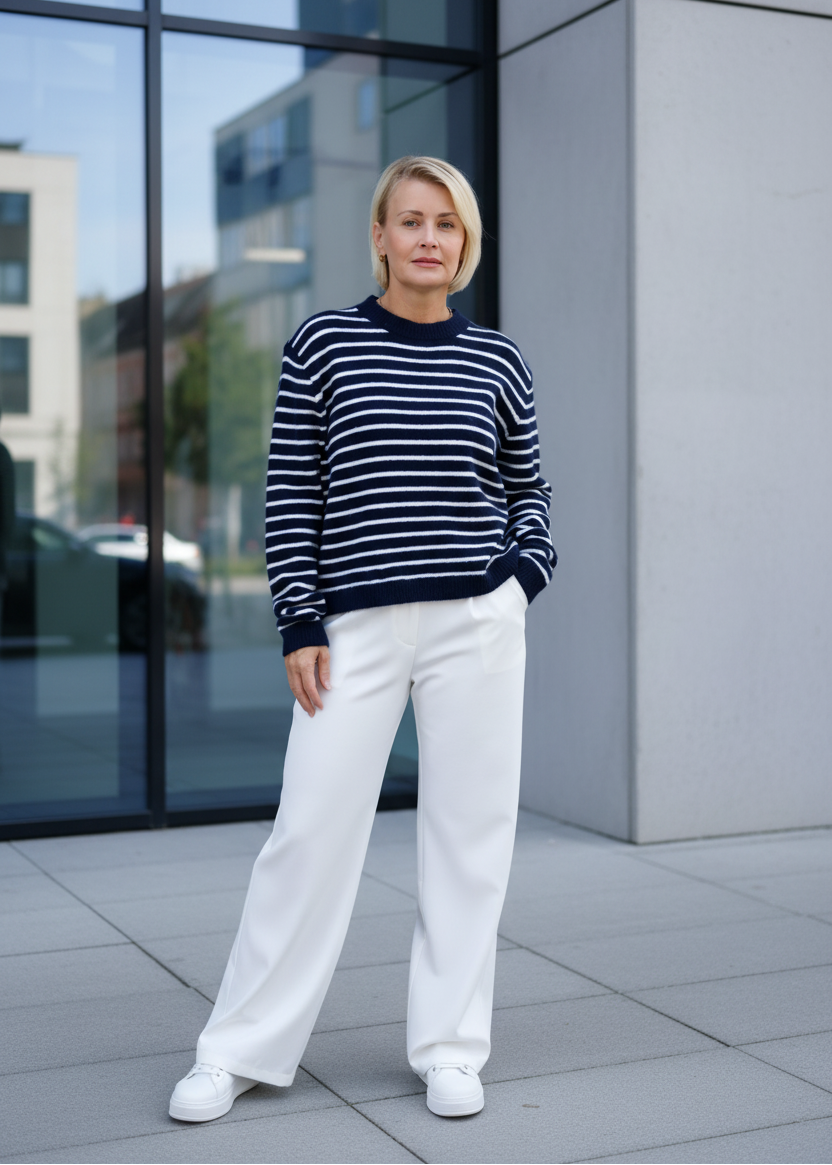 Strickpullover gestreift dunkelblau/weiss (36-42)
