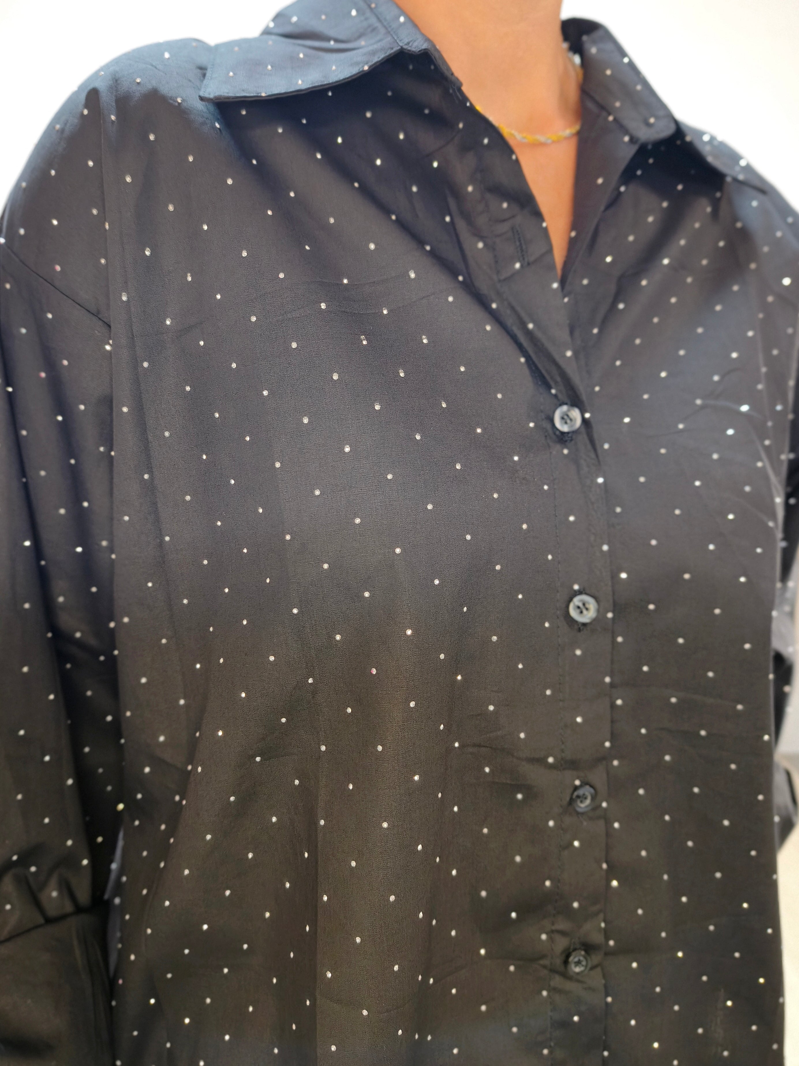 Elegante Hemd Bluse in schwarz mit Strass (40/42, 44, 46)